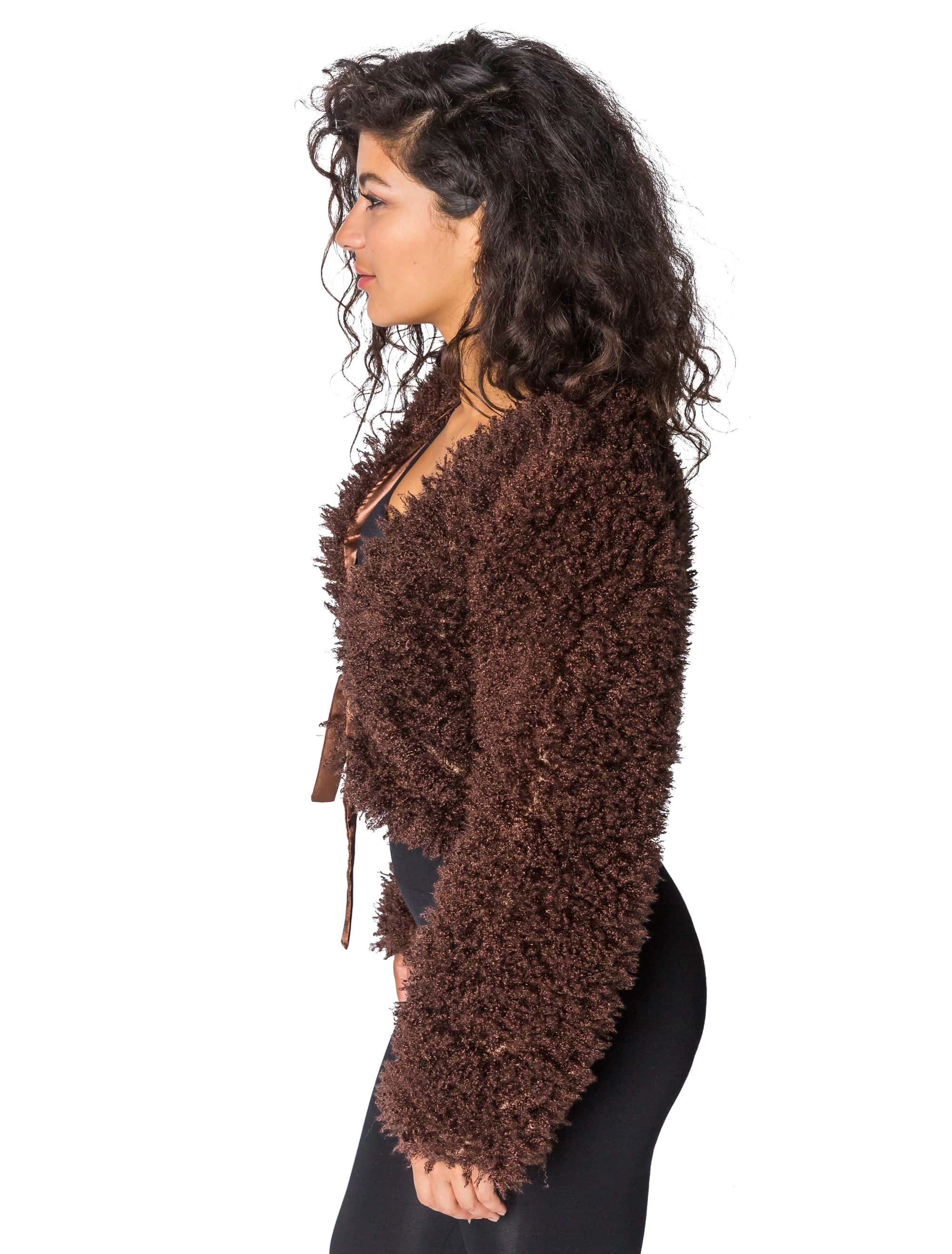 Jacke kurz flauschig Damen braun XL/2XL