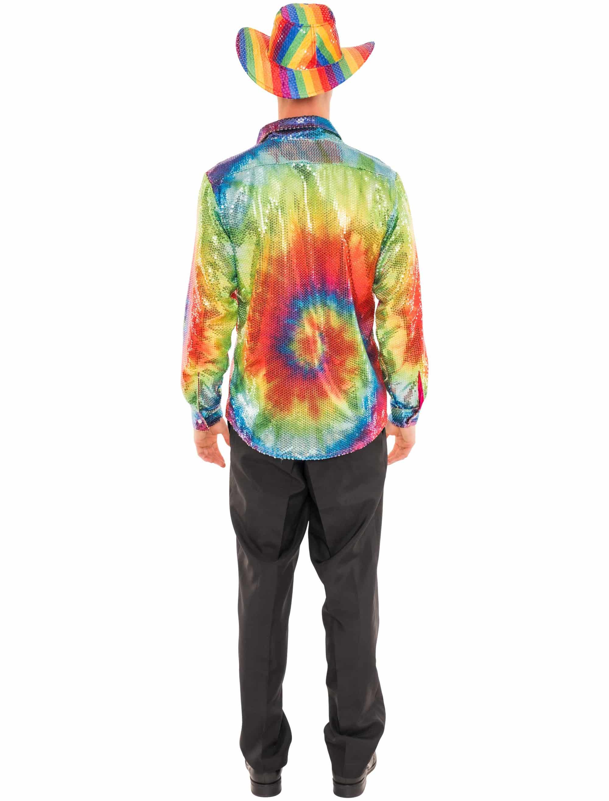 Hemd Pailletten Batik Herren rainbow M/L