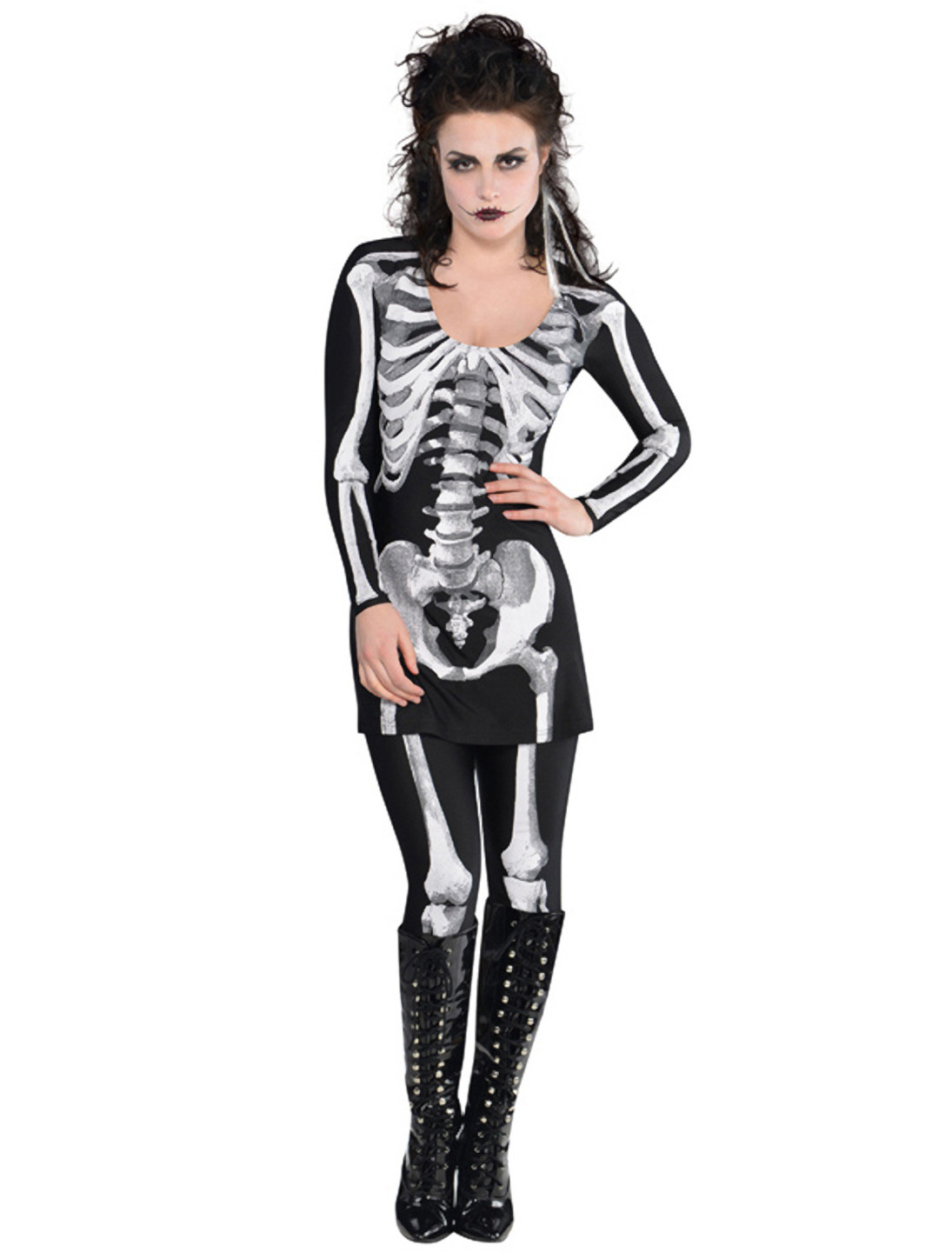 Kleid Skelett Damen 2-tlg. S