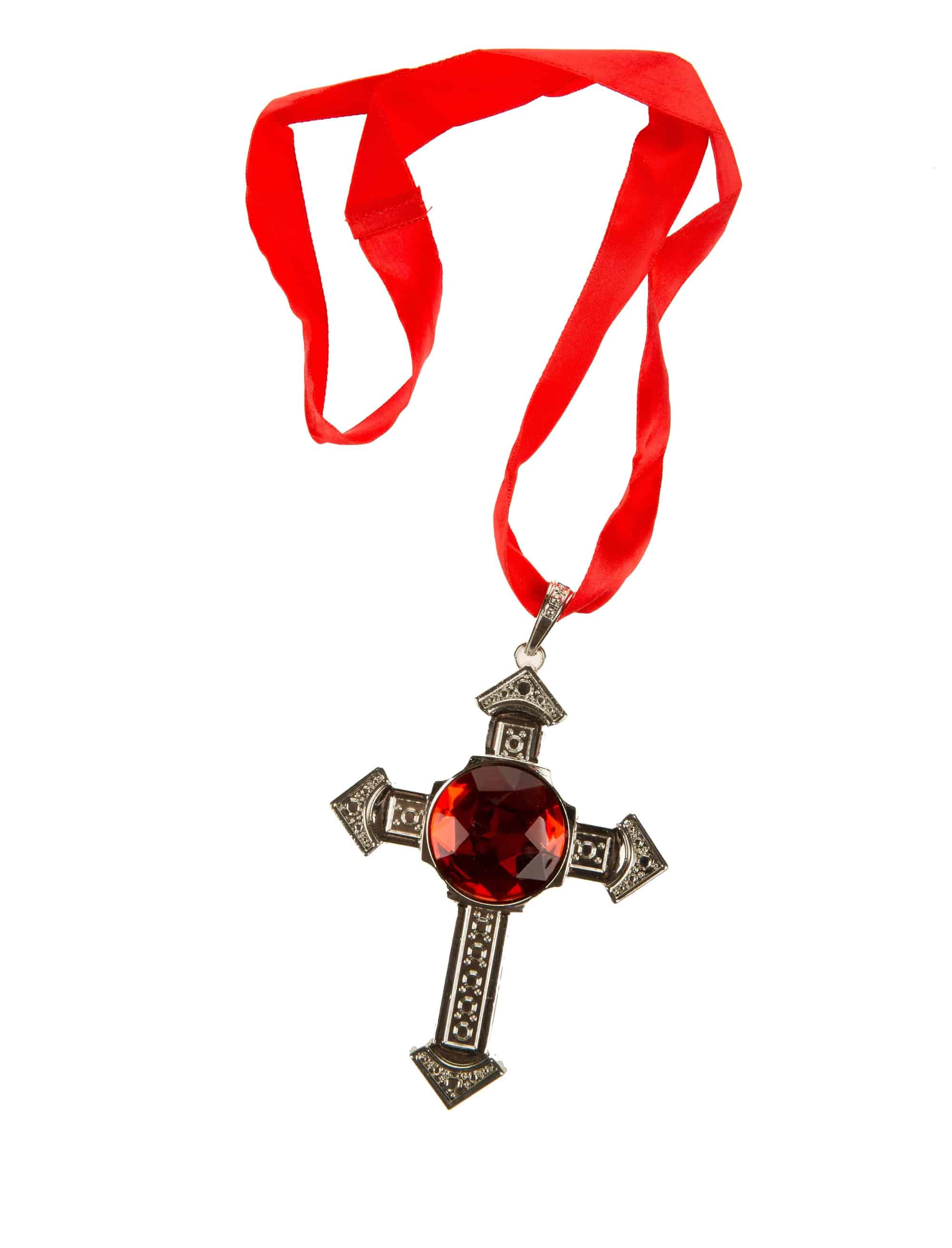 Halskette Kreuz mit rotem Stein