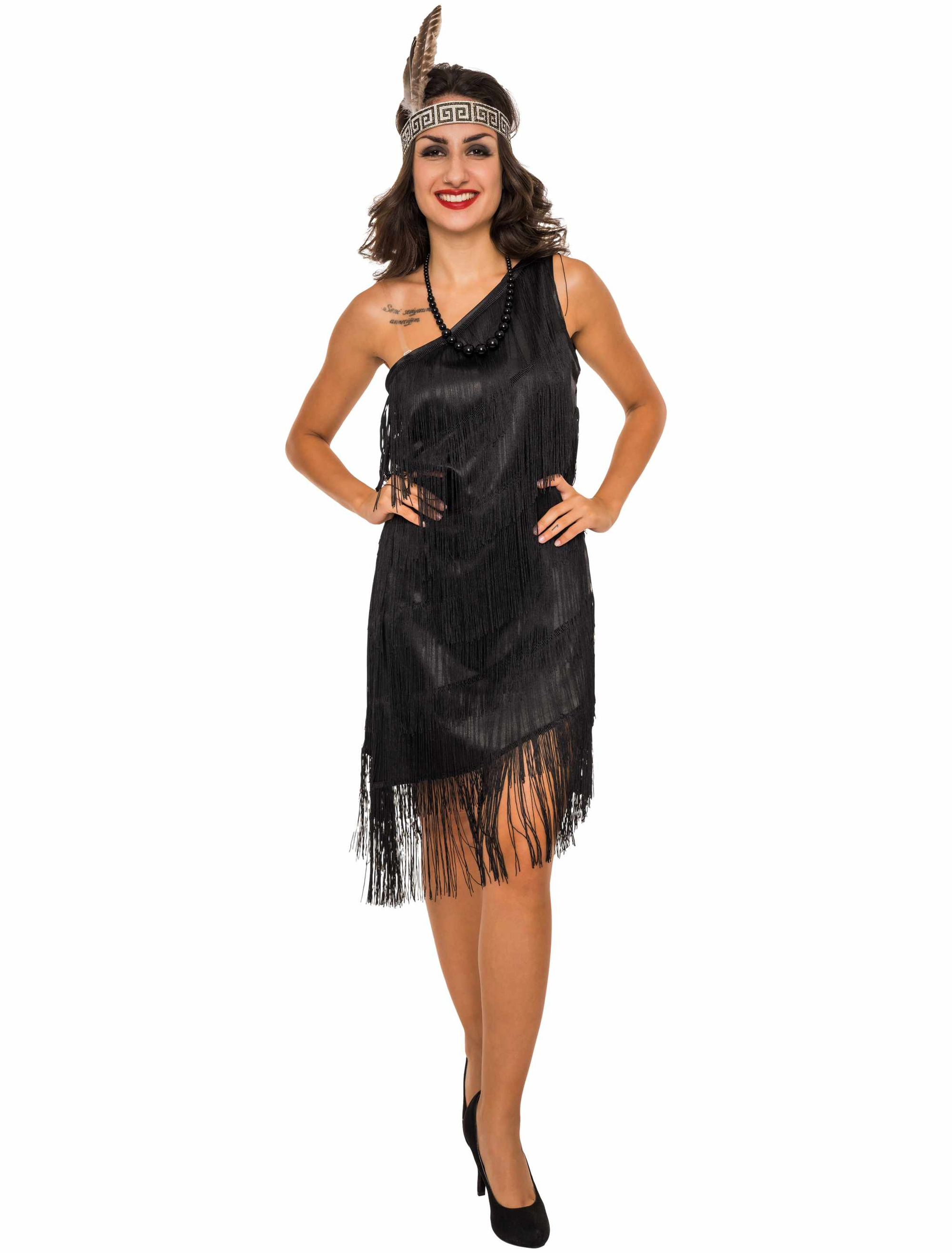 Kleid Charleston mit Fransen Damen schwarz M