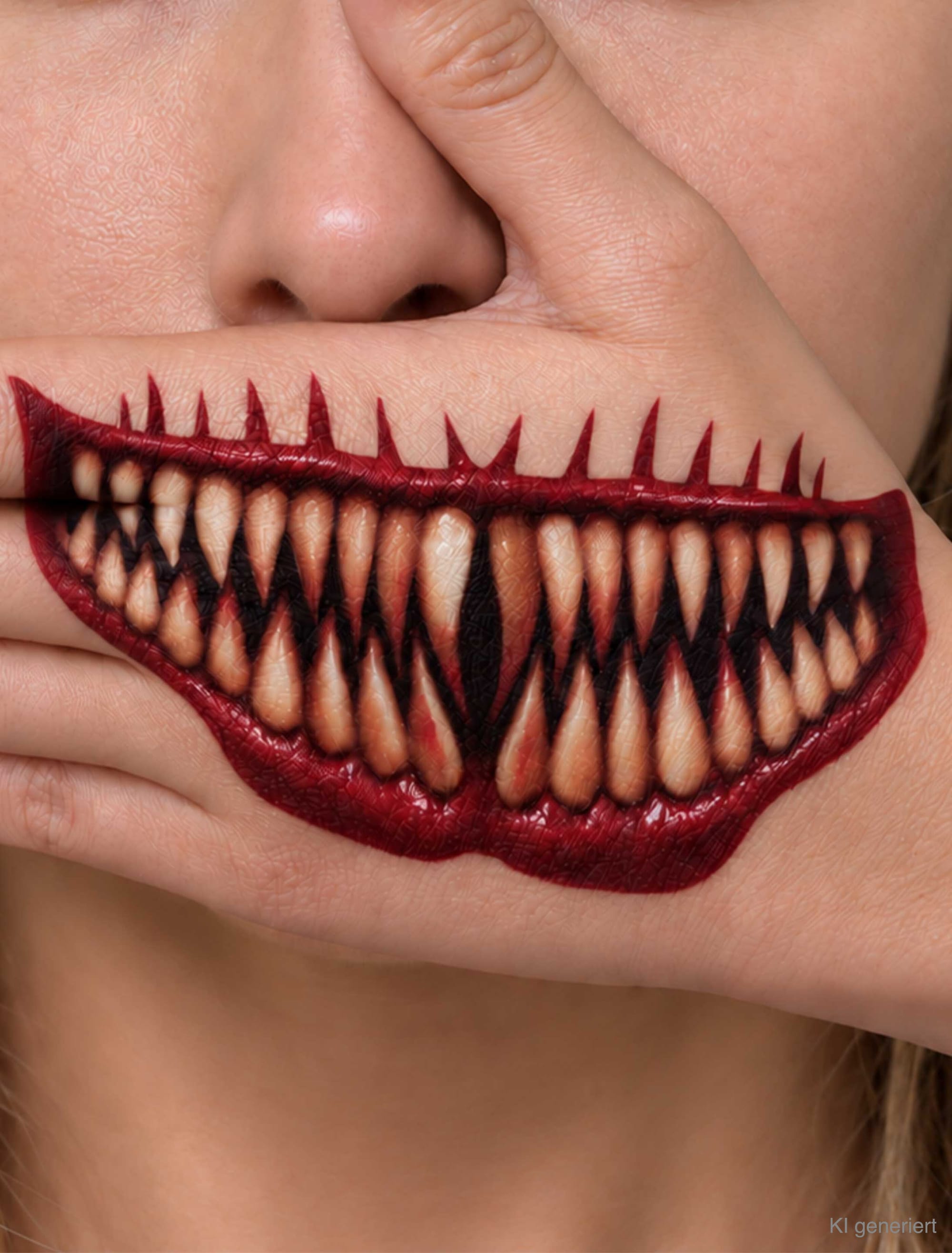 Mund-Tattoo für die Hand Monster rot