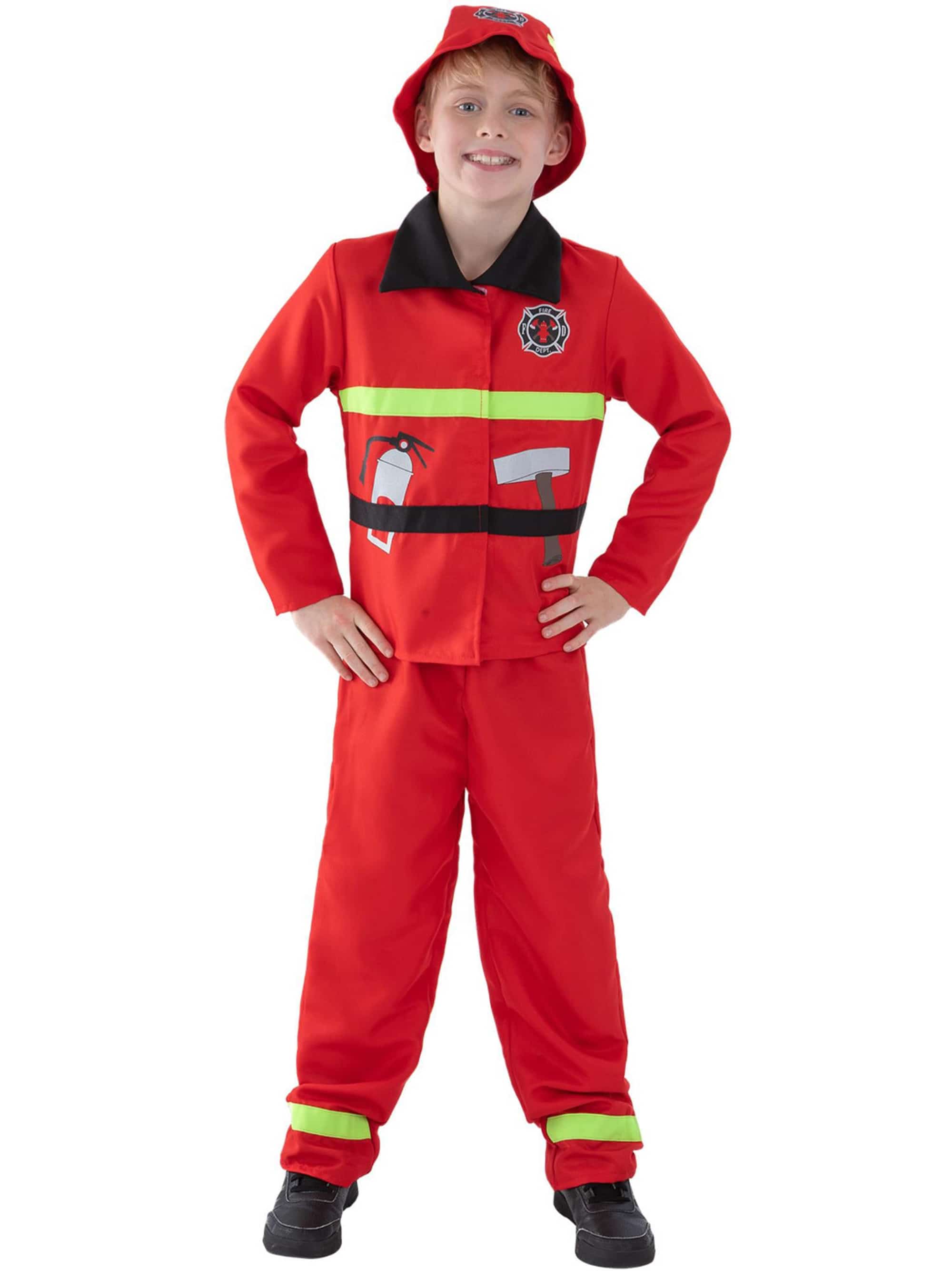 Kostüm Feuerwehrmann 3-tlg. Kinder rot 7-9 Jahre