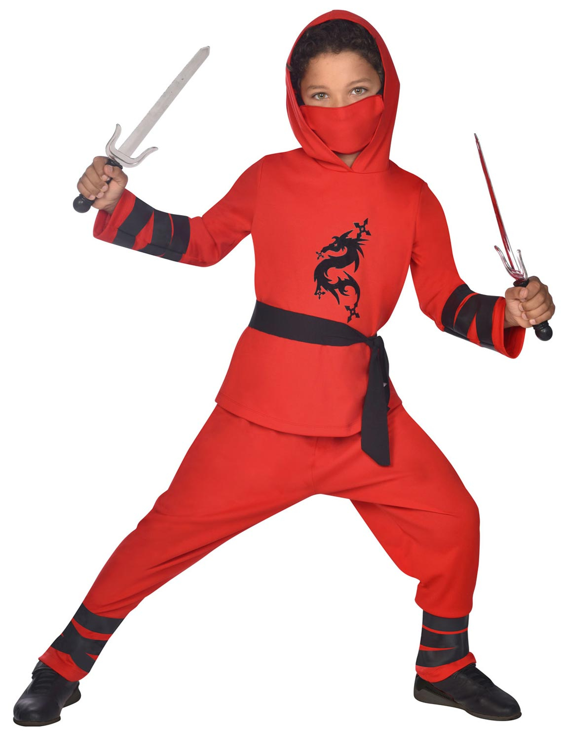 Kostüm Ninja 4-tlg. Kinder rot 158