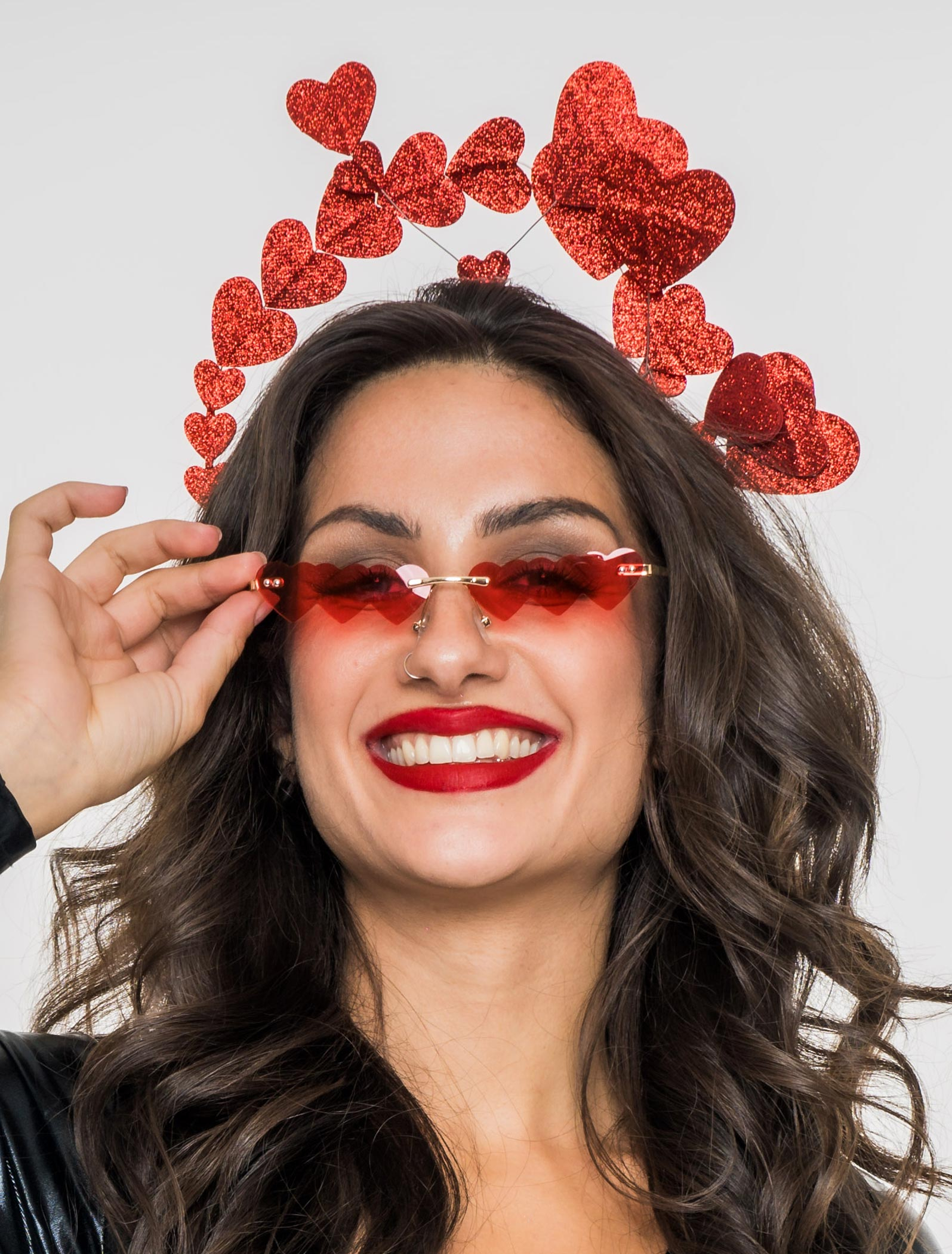 Haarreif mit Herzen Glitzer rot