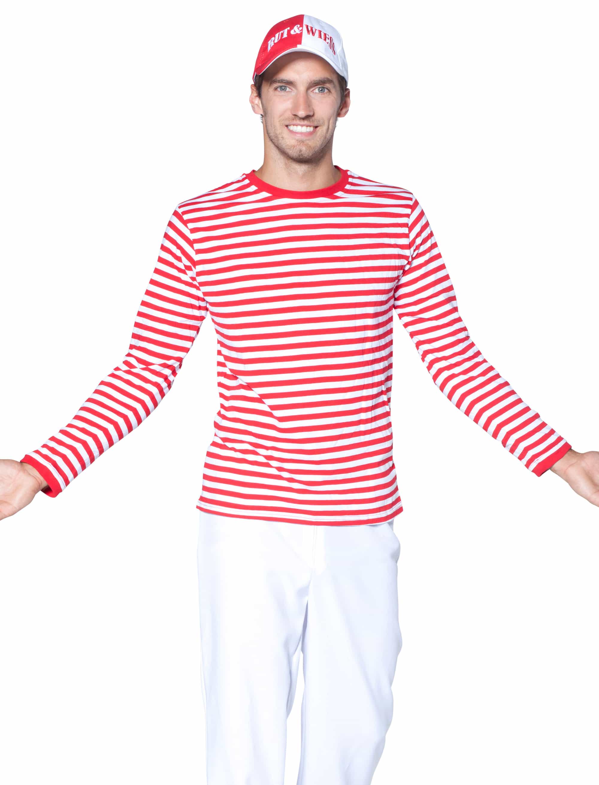 Ringelpulli langarm Unisex rot/weiß XS