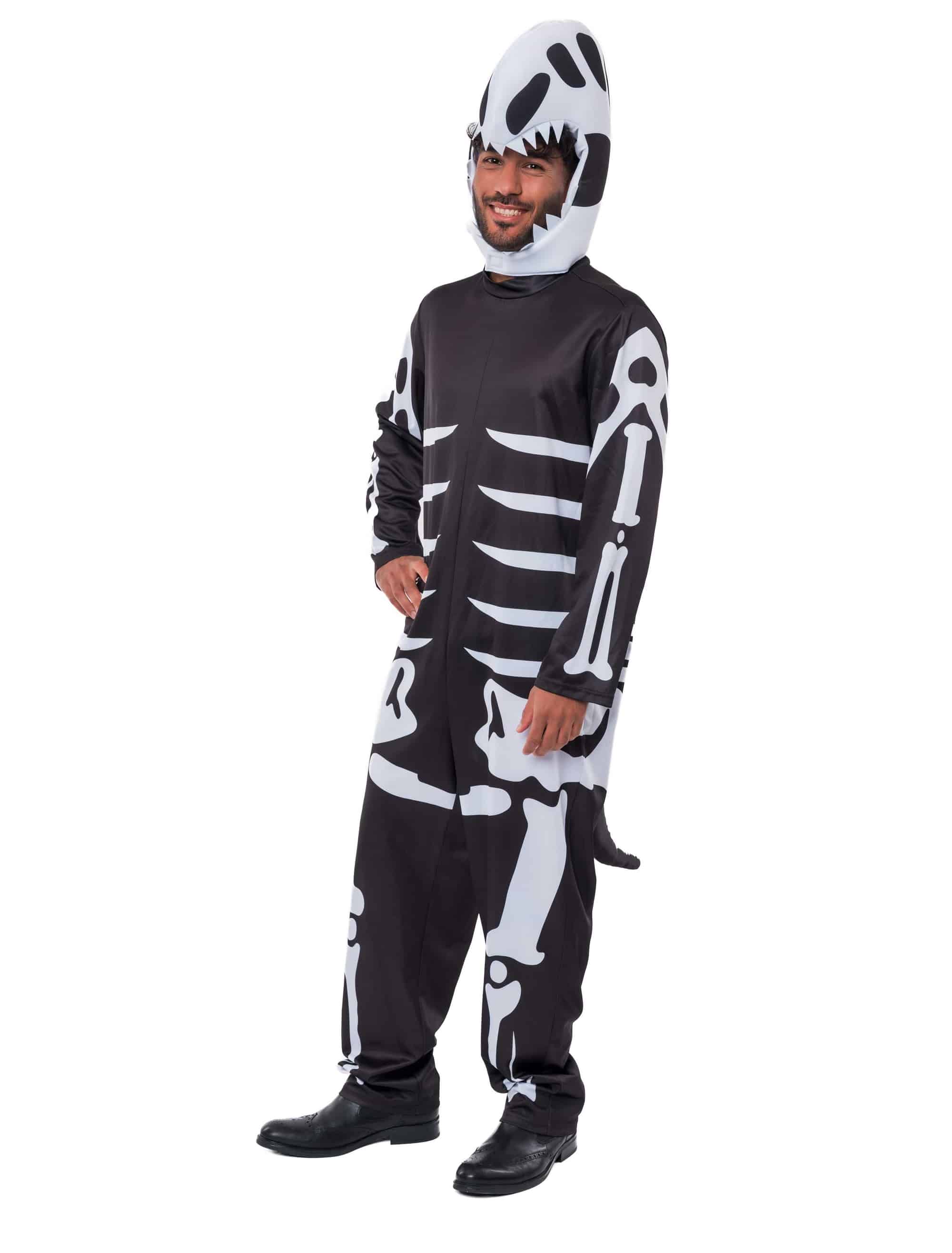 Overall Dinosaurier-Skelett mit Mütze schwarz/weiß S/M