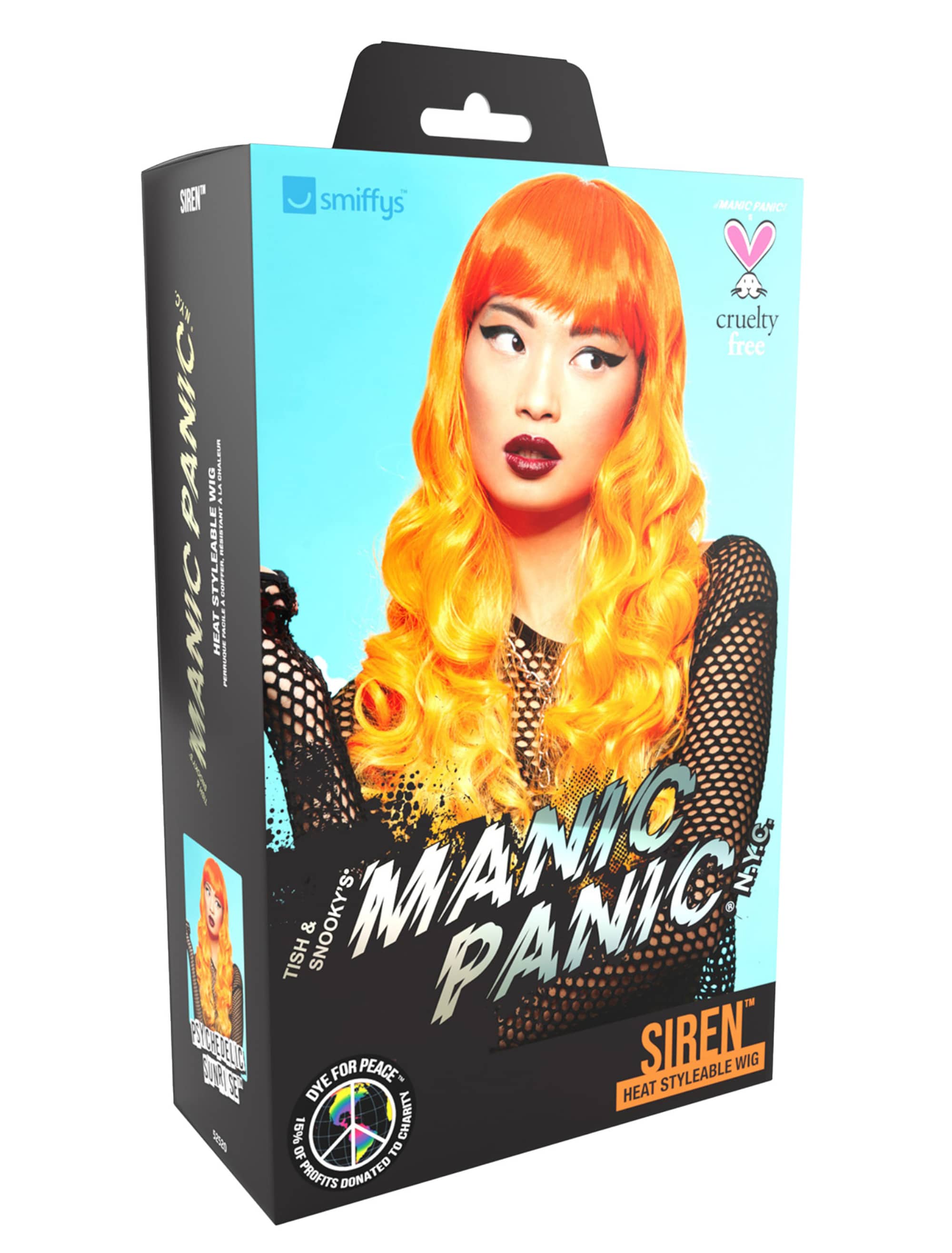 Perücke Langhaar lockig mit Pony orange