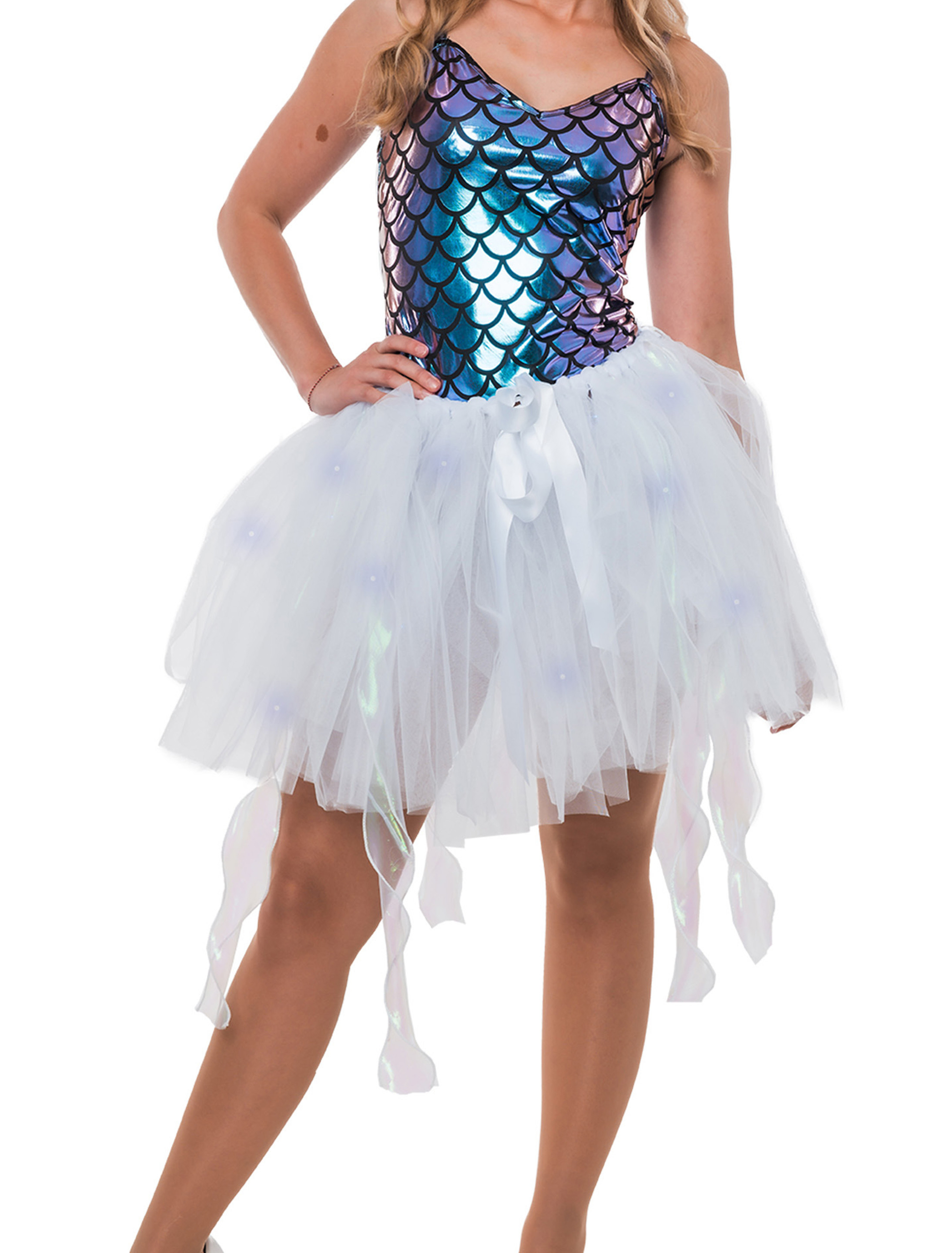 Tüllrock Qualle mit LED Damen weiß one size