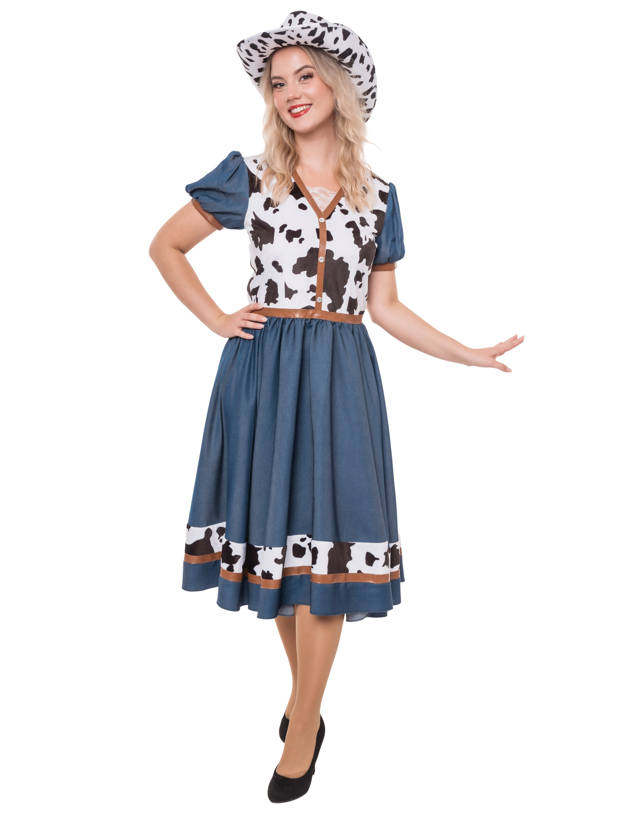 Kleid Kuh Damen blau/weiß L/XL