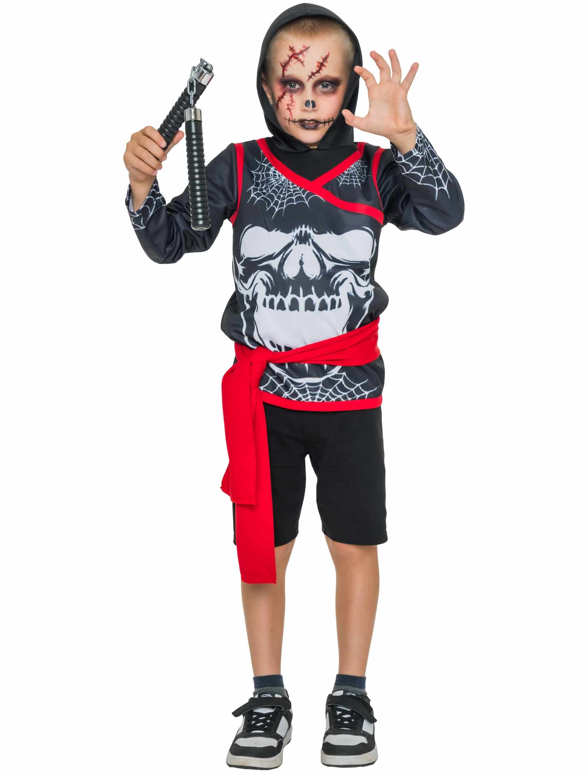 Shirt Ninja mit Totenkopf Kinder schwarz/rot 164/176