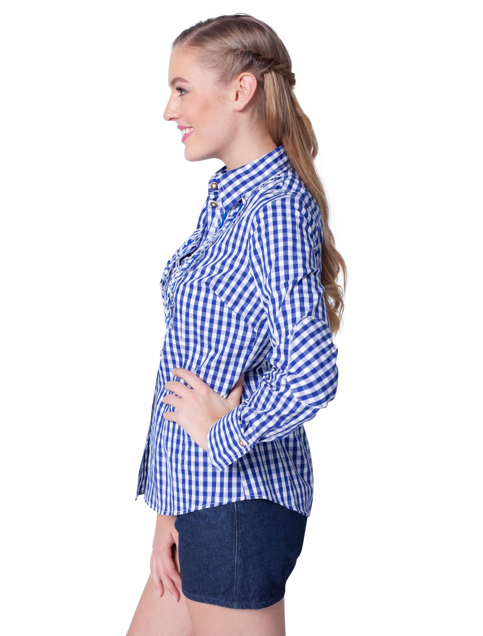 Trachtenbluse kariert Damen blau/weiß 46