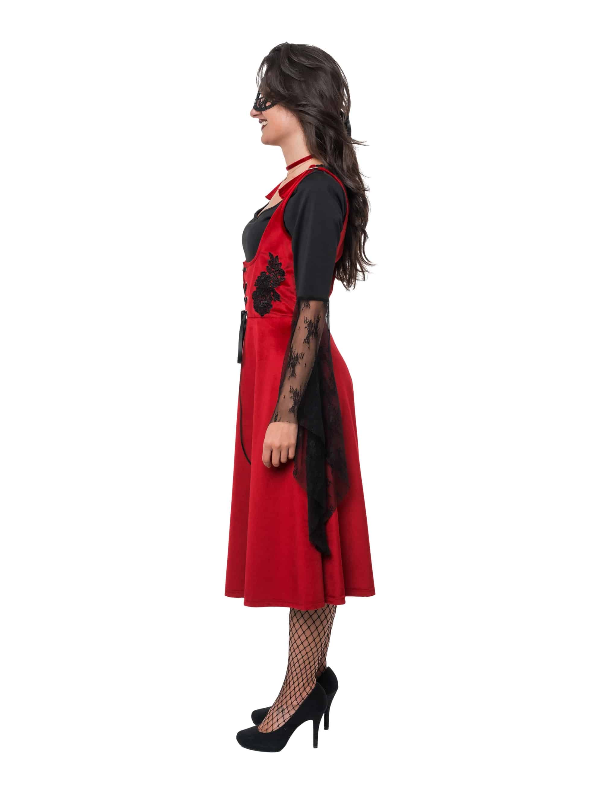 Samtkleid Vampirin Damen rot/schwarz S