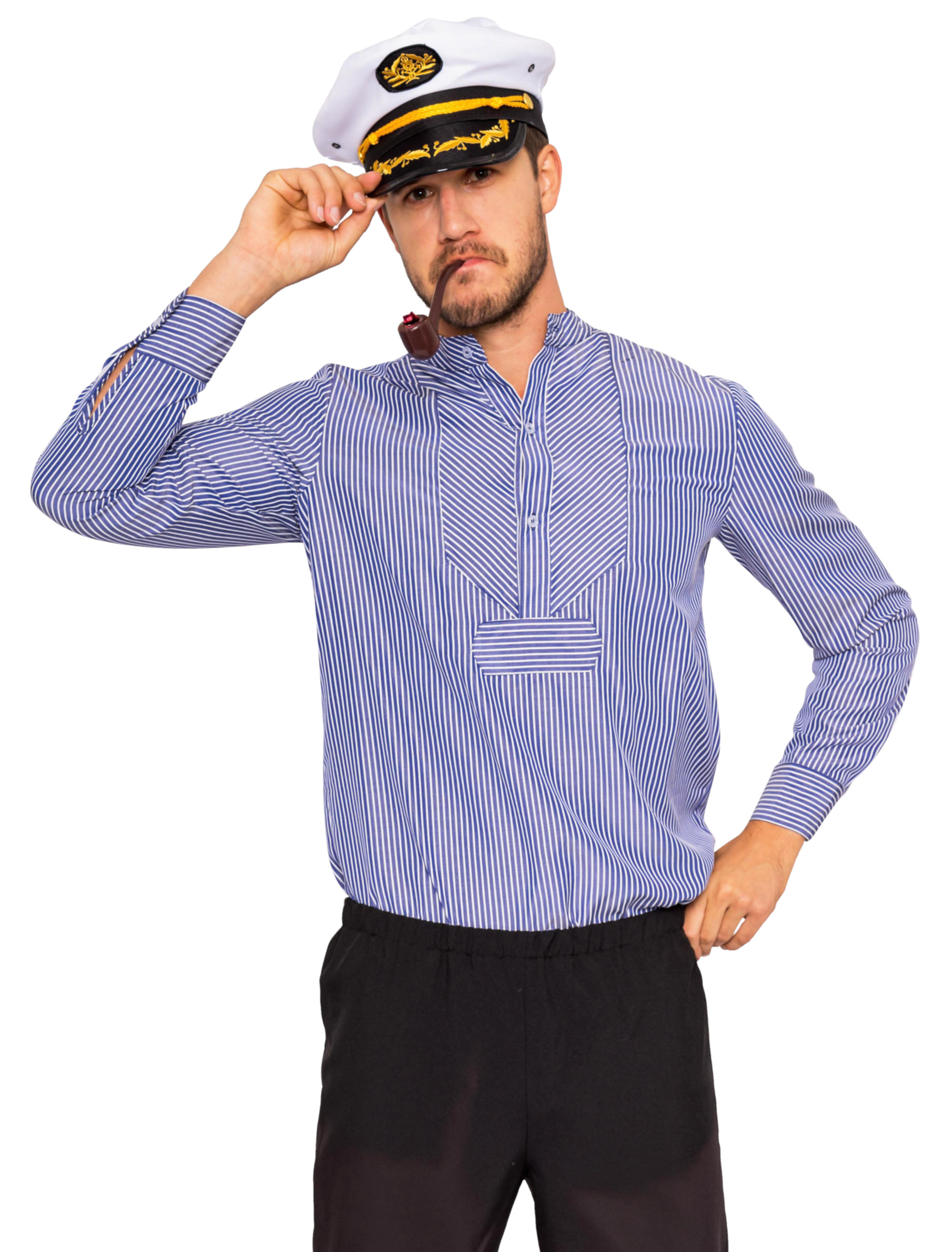 Fischerhemd gestreift Herren weiß/blau S