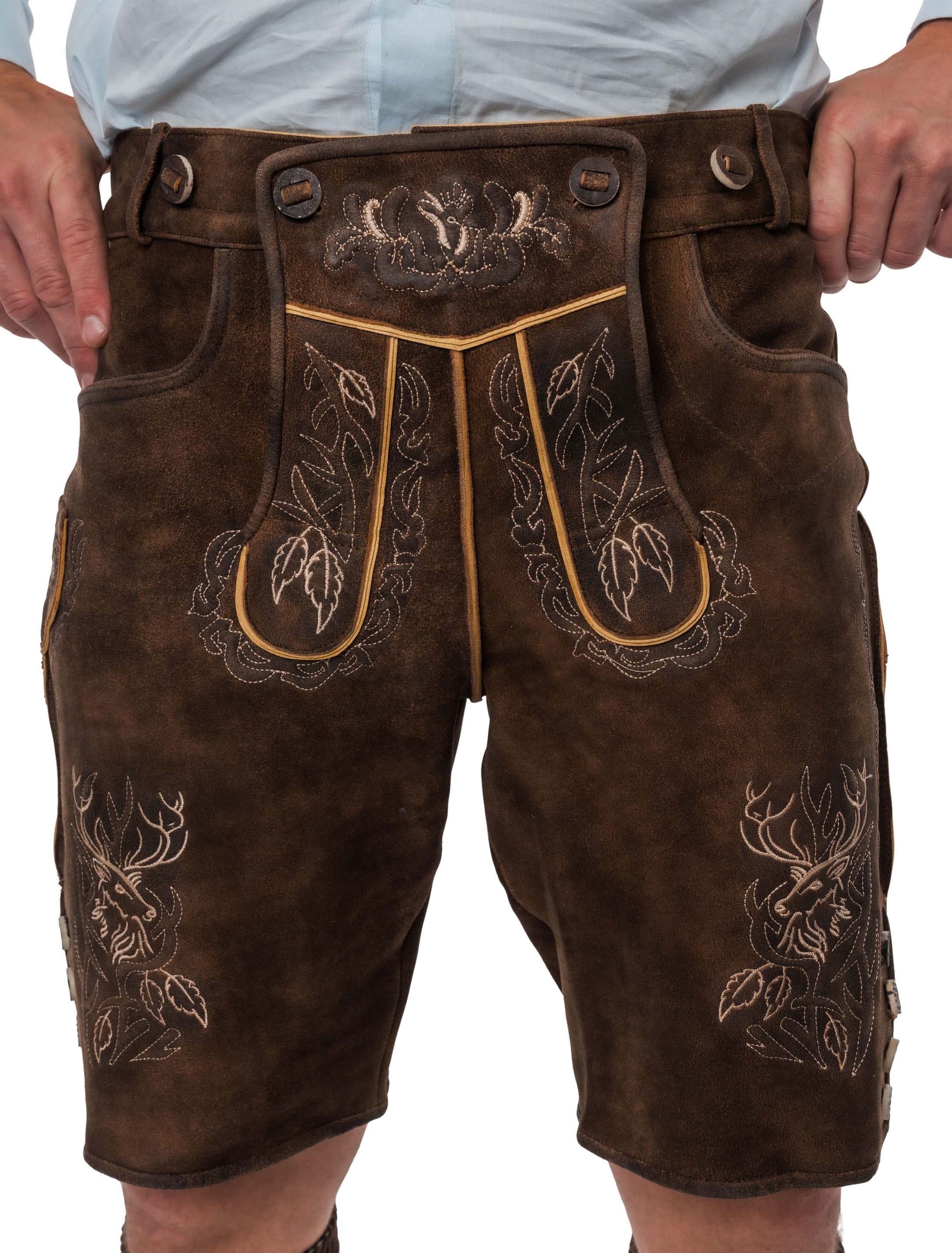 Lederhose kurz mit Hirsch Herren braun 3XL