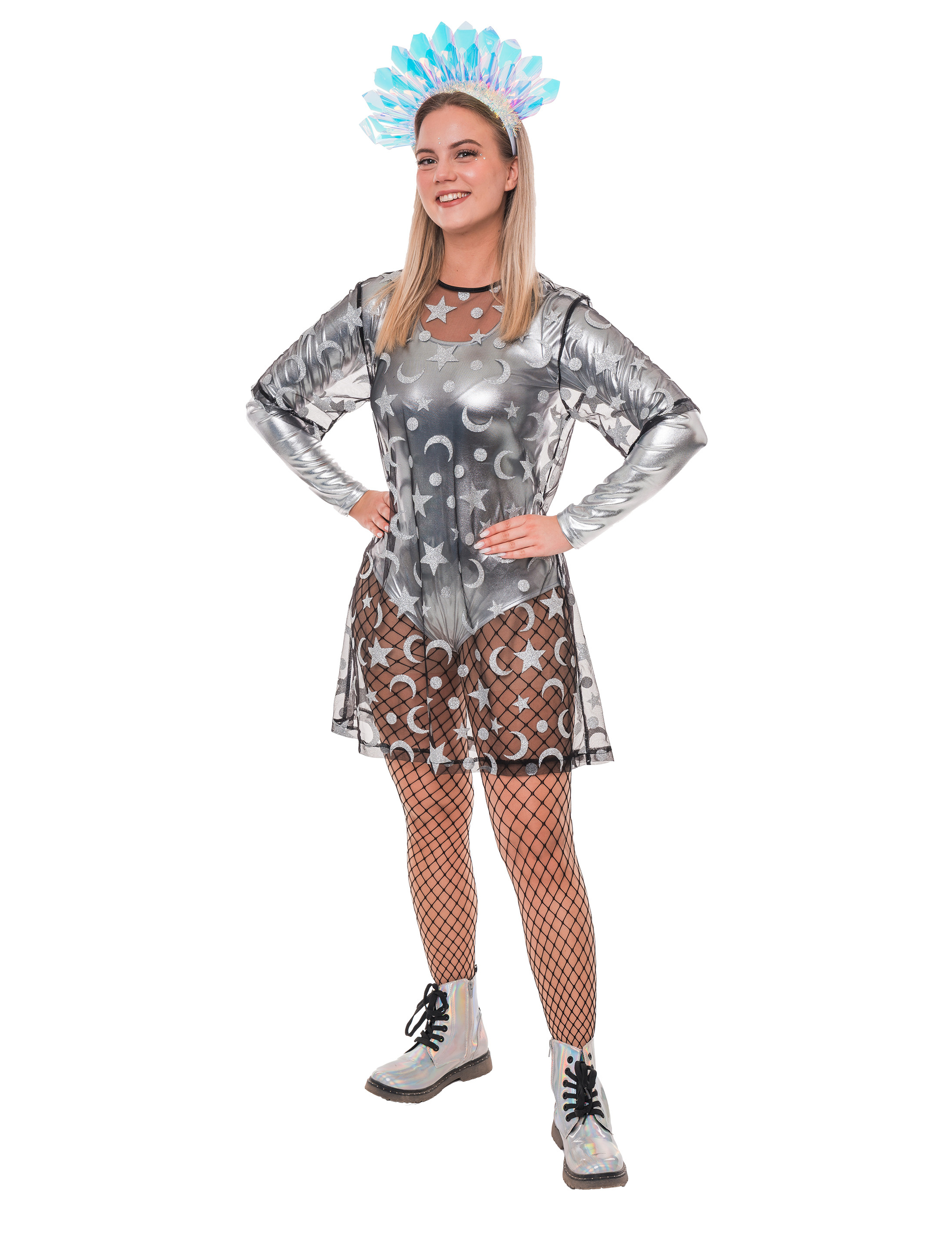 Kleid Mond und Sterne Damen schwarz 2XL/3XL