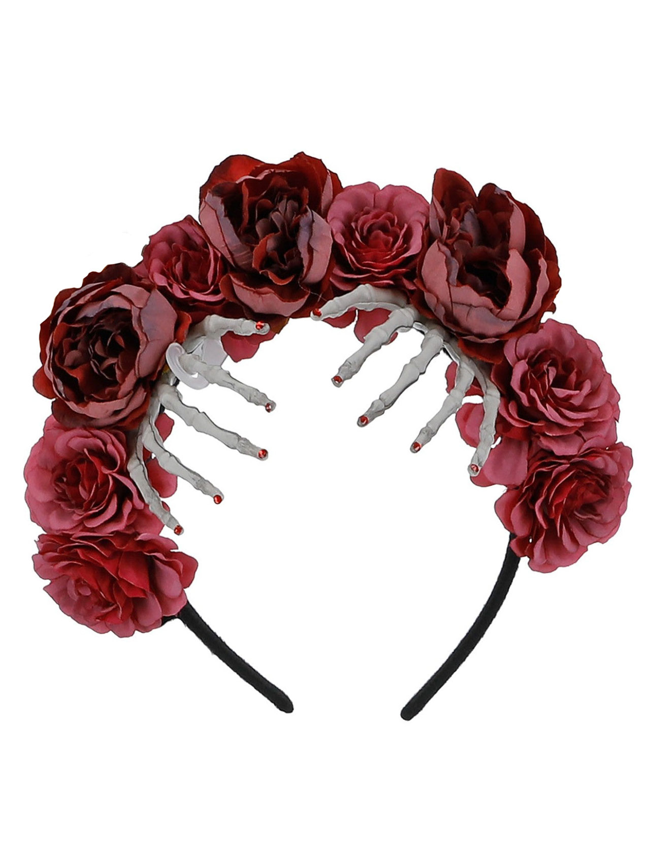 Haarreif Skeletthände und Rosen schwarz/pink