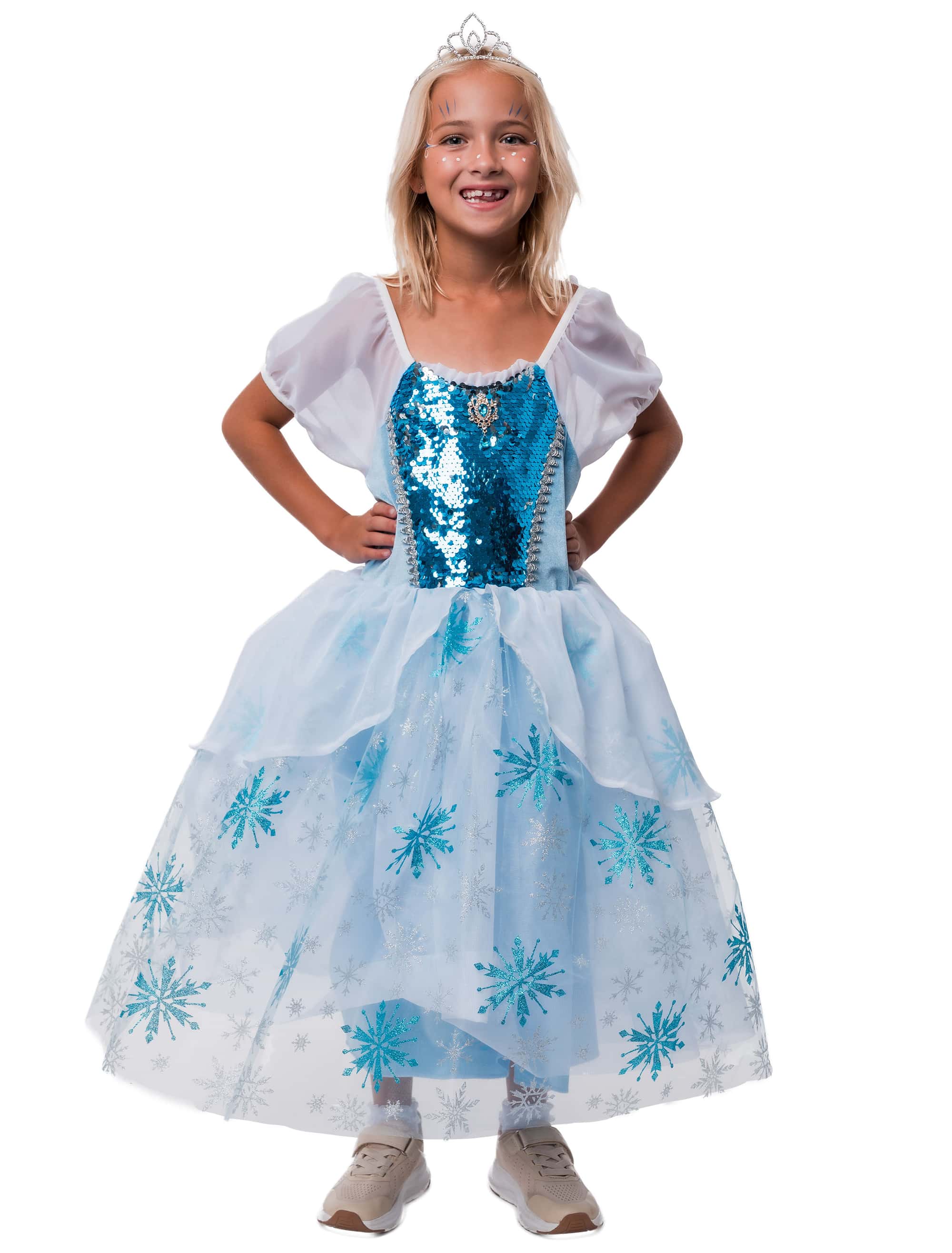 Kleid Schneeflocken-Prinzessin mit LED Kinder weiß/blau 128