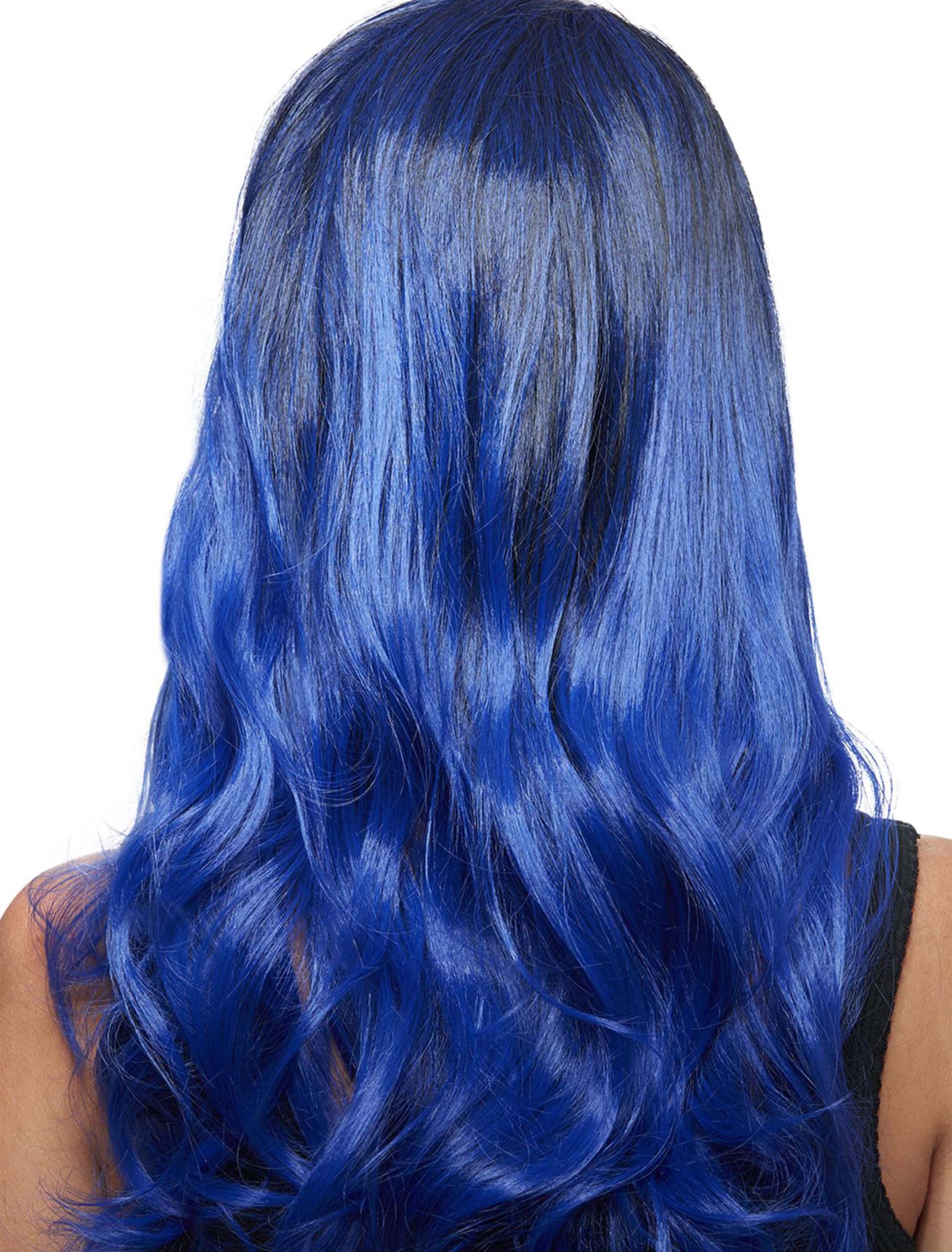 Perücke Langhaar wellig blau