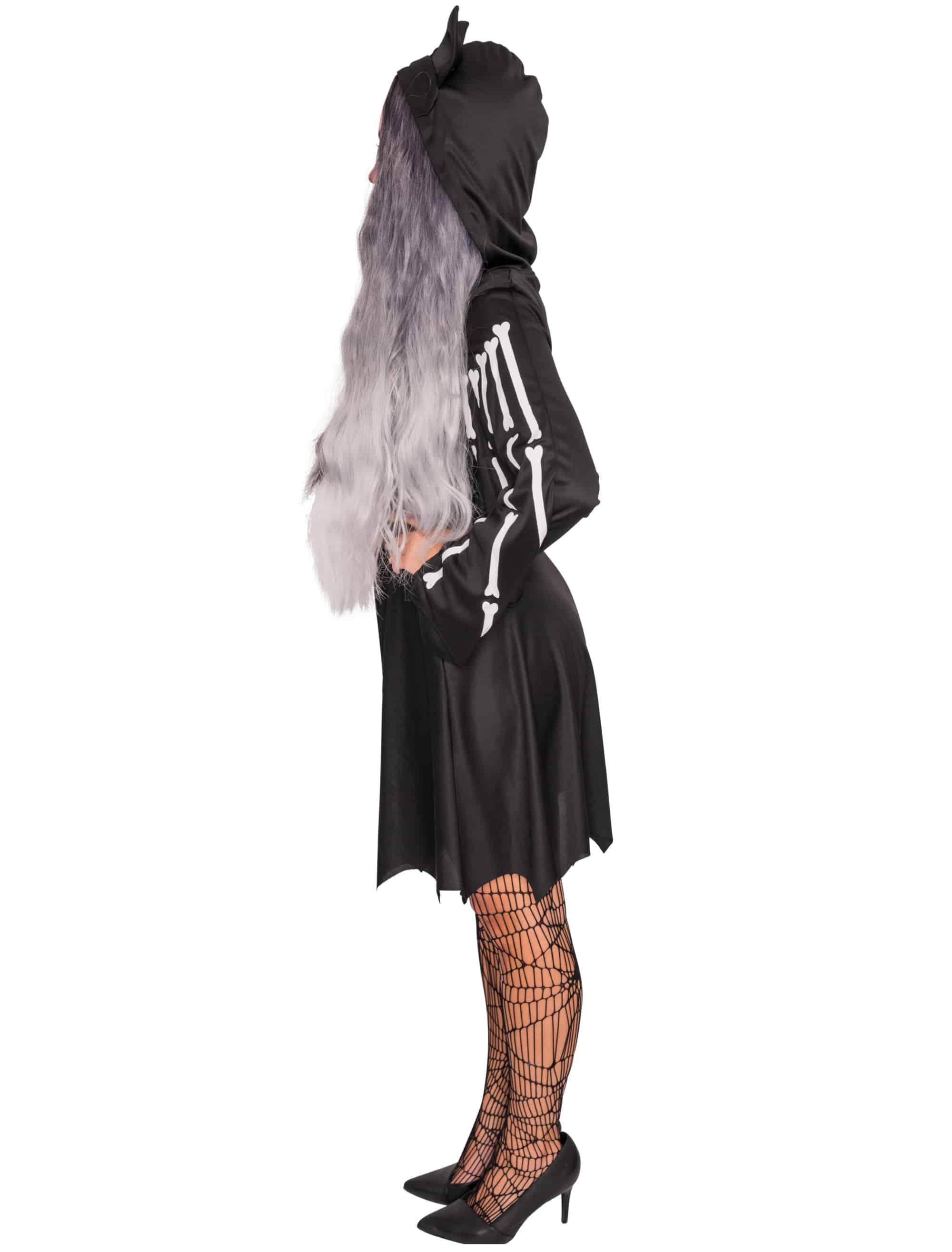 Kapuzenkleid langarm mit Knochen schwarz 2XL