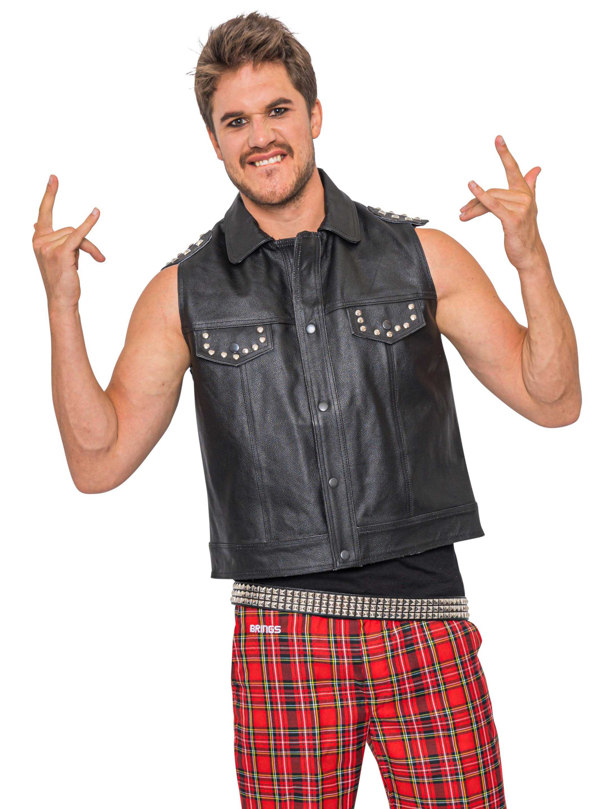 Lederweste Rocker Herren schwarz XS