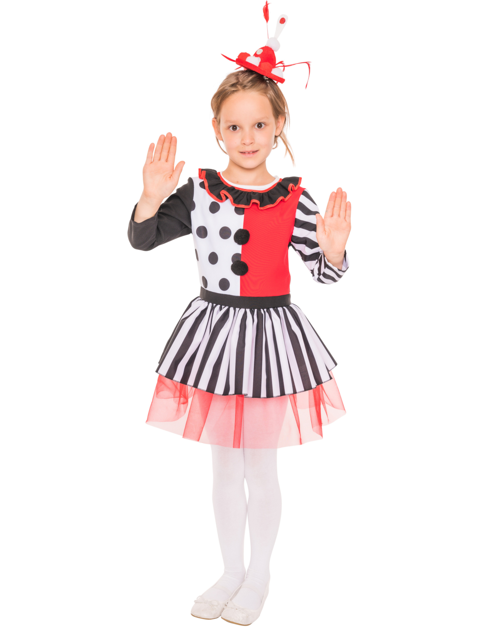 Kleid Clown Kinder schwarz/weiß/rot 128