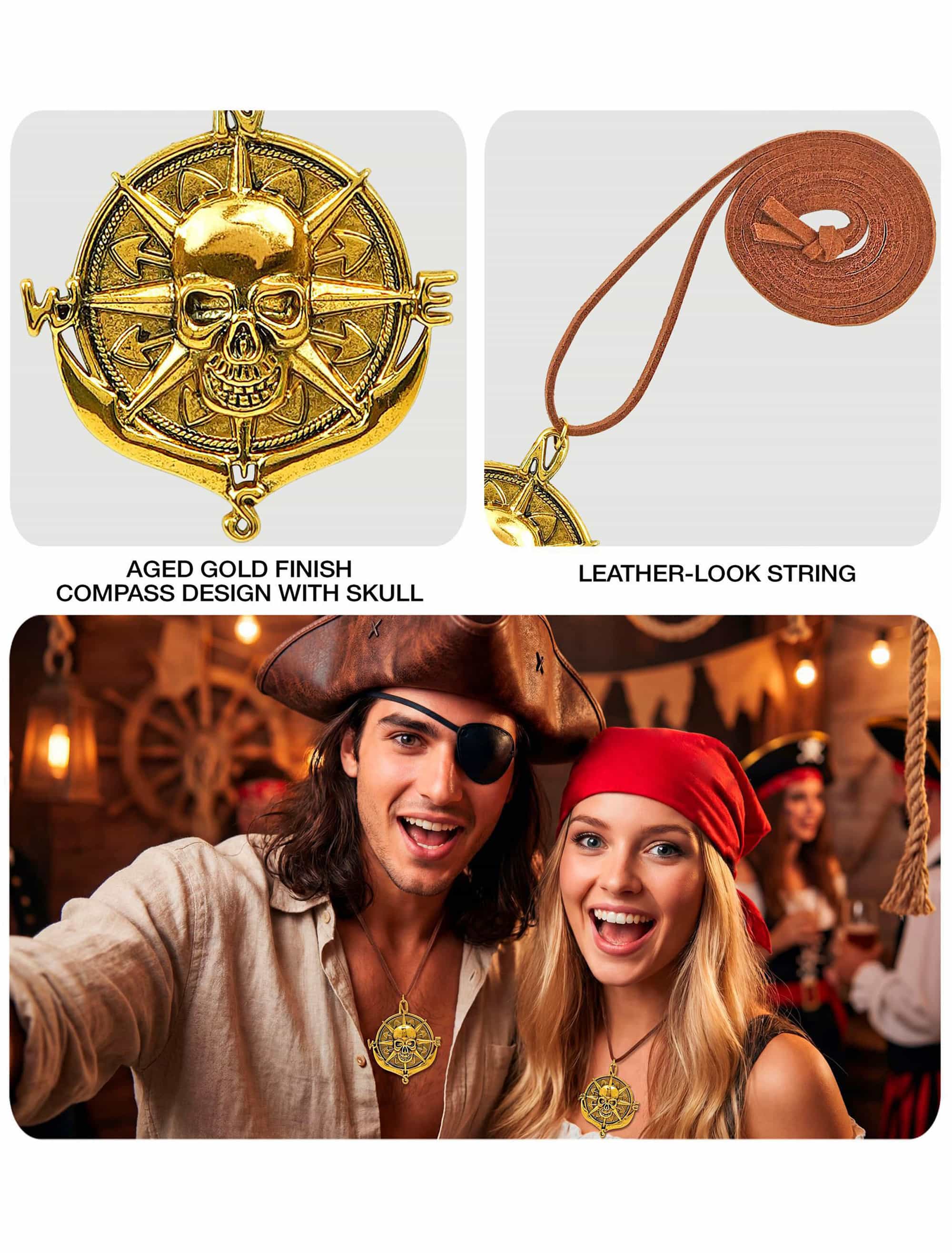 Halskette mit Piratenmedaillon gold