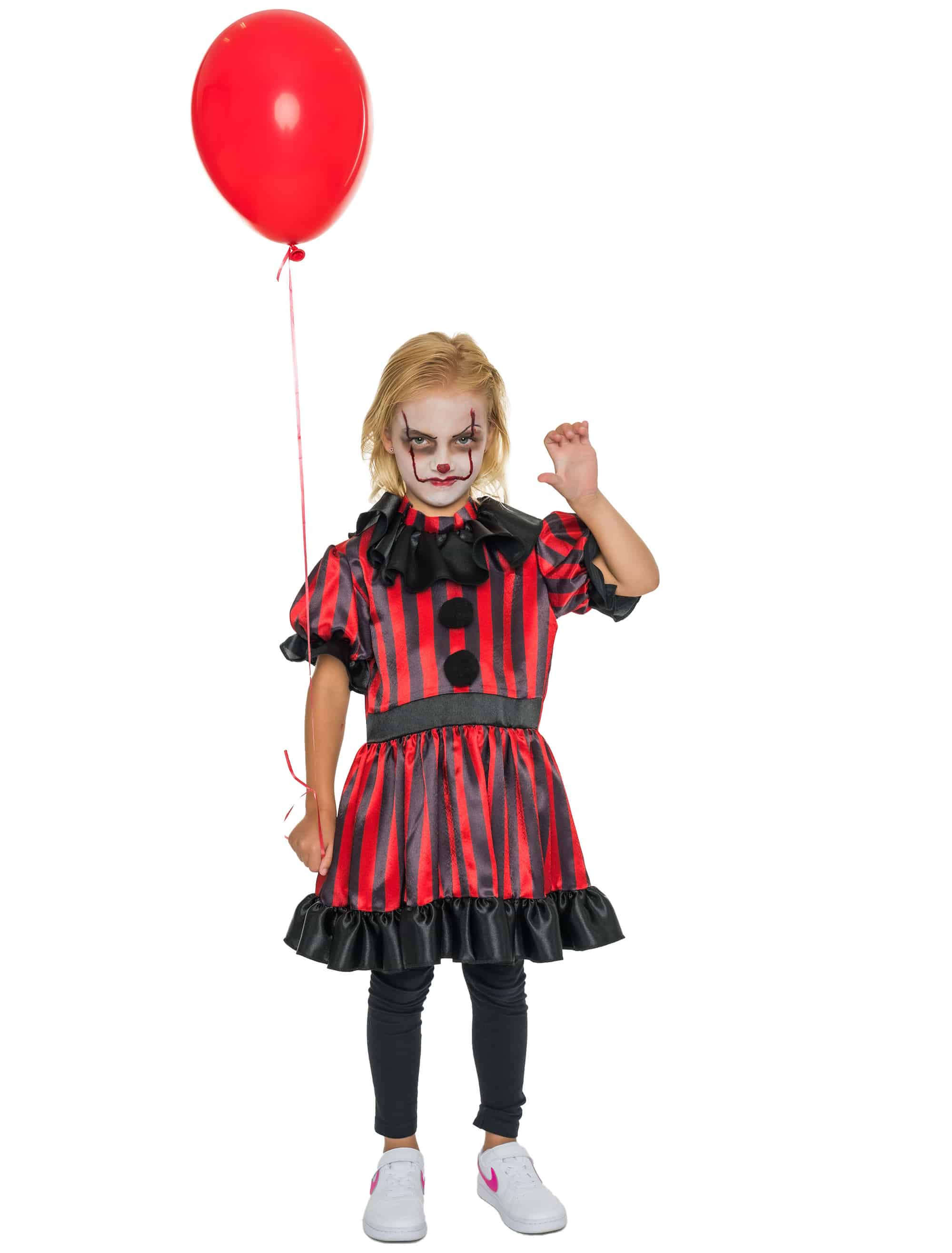 Kleid Gruselclown Kinder rot/schwarz 152