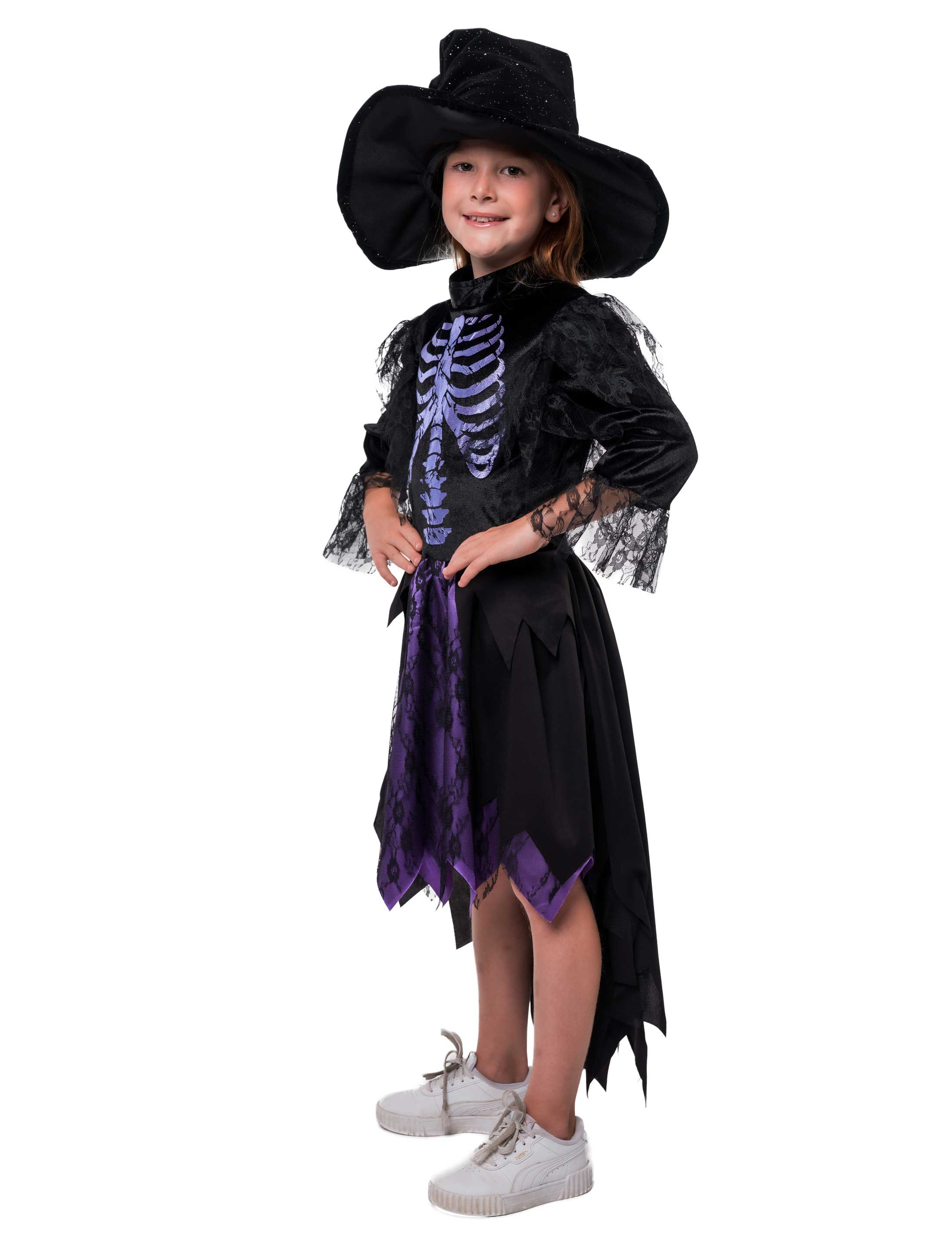Kleid Skelett Kinder lila/schwarz 104/116