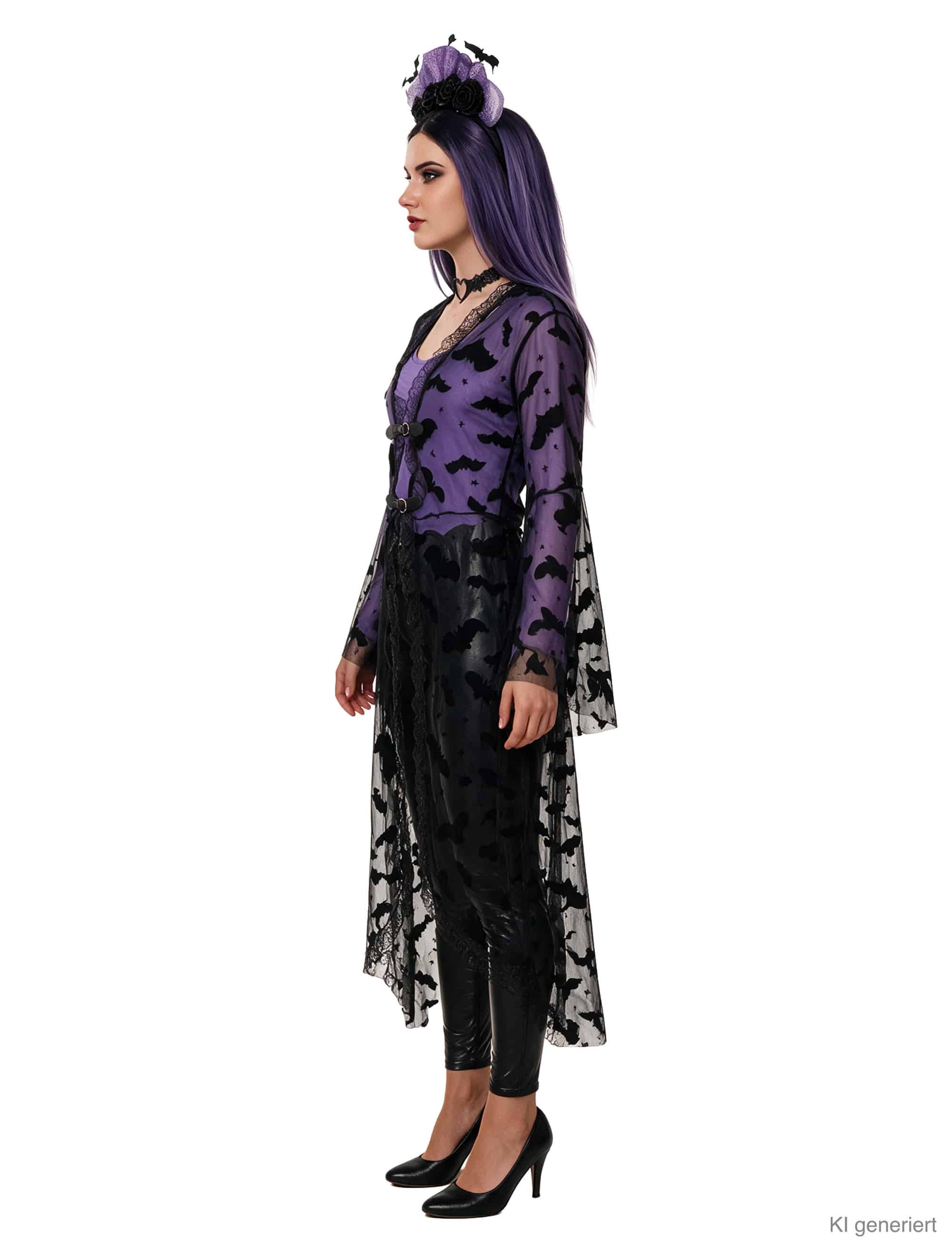 Mantel transparent mit Fledermäusen Damen schwarz one size