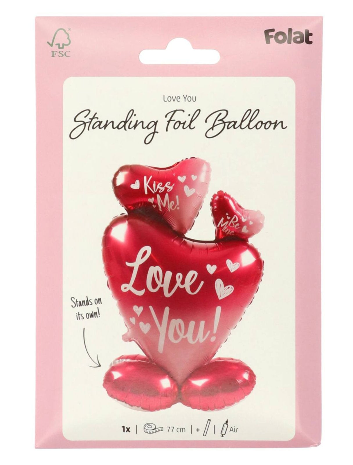 Folienballon Herzen Kiss me stehend 77cm rot