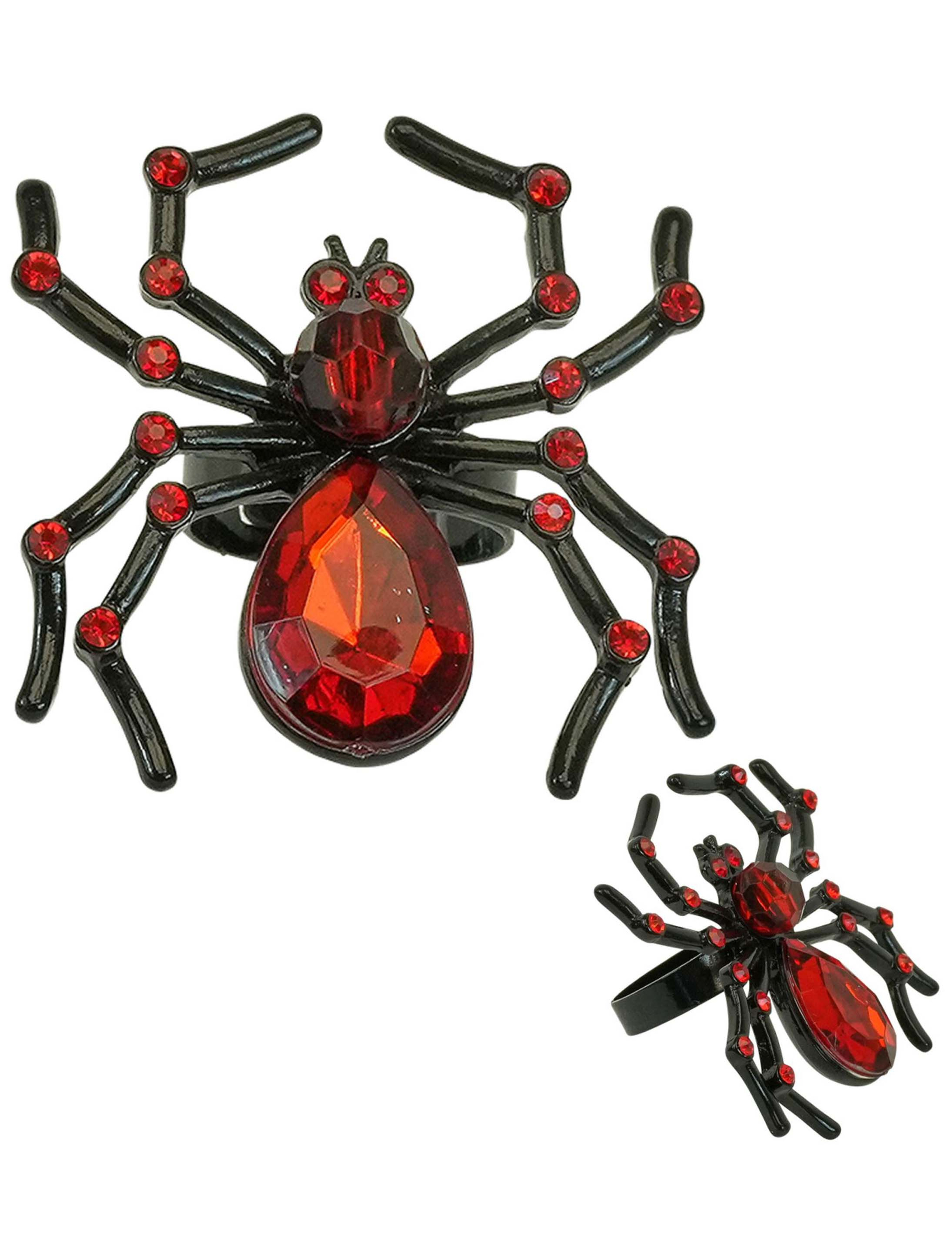 Ring Spinne mit Strass schwarz/rot