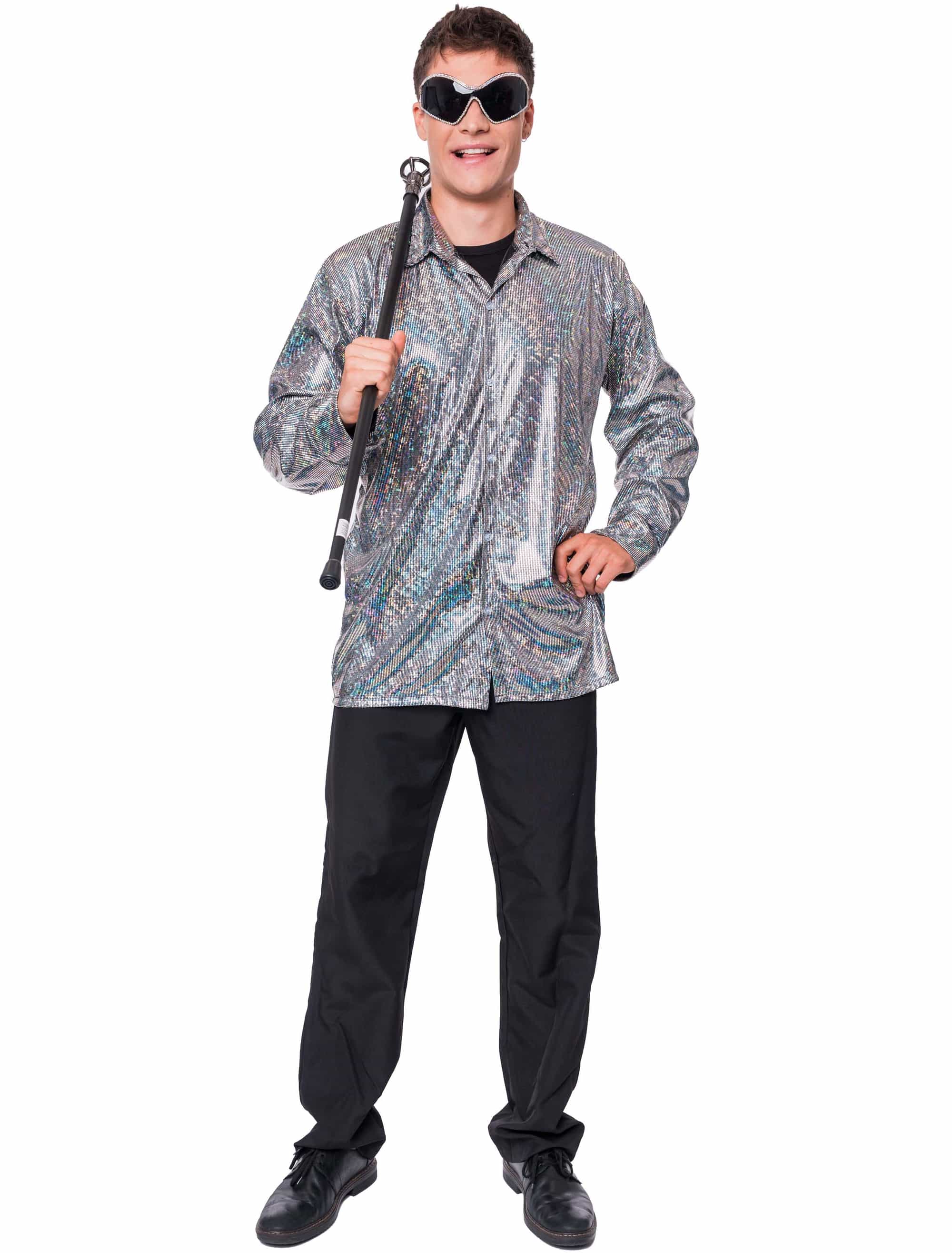 Hemd irisierend Metallic Herren silber M/L