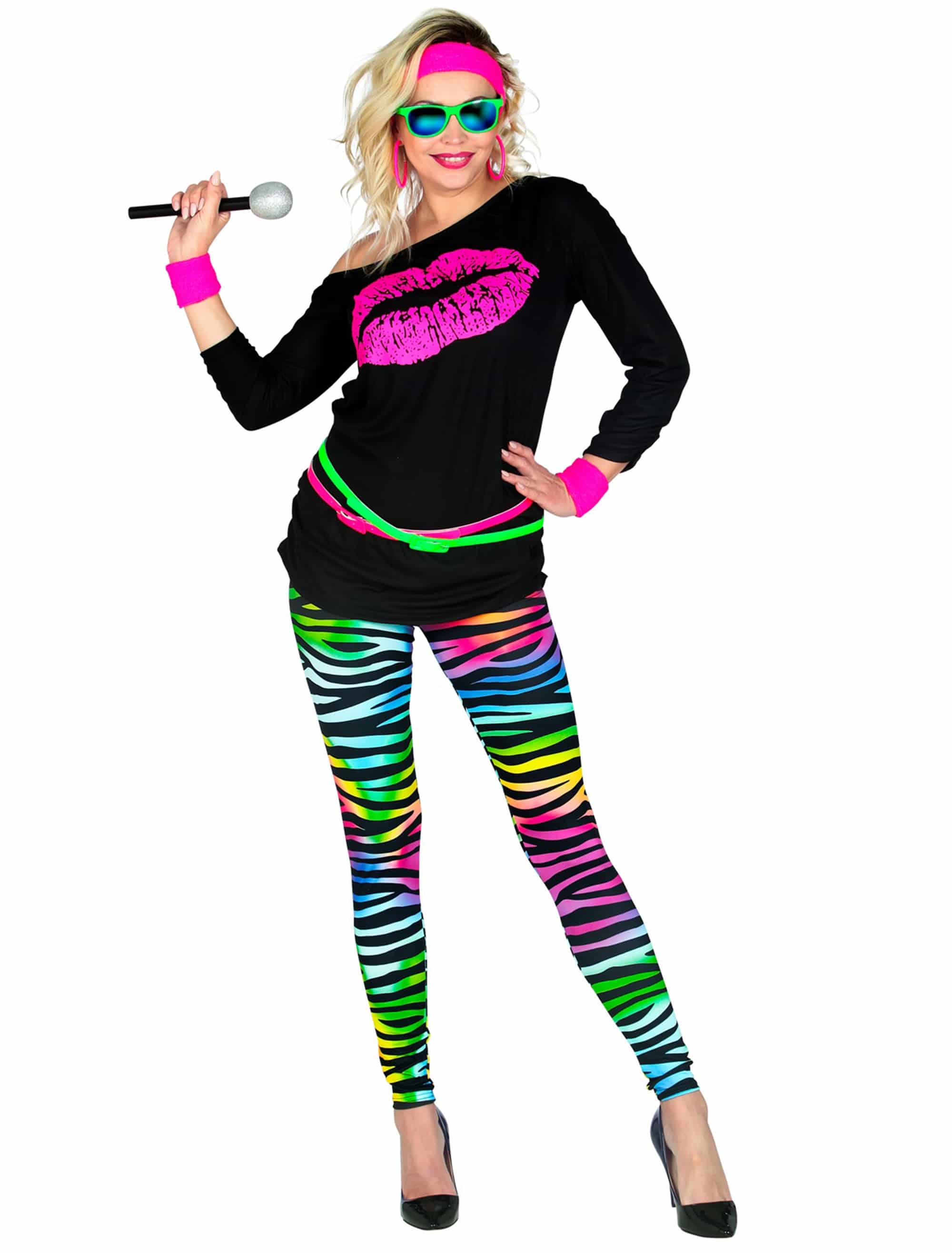 Leggings 80er Tigerprint Damen bunt S/M