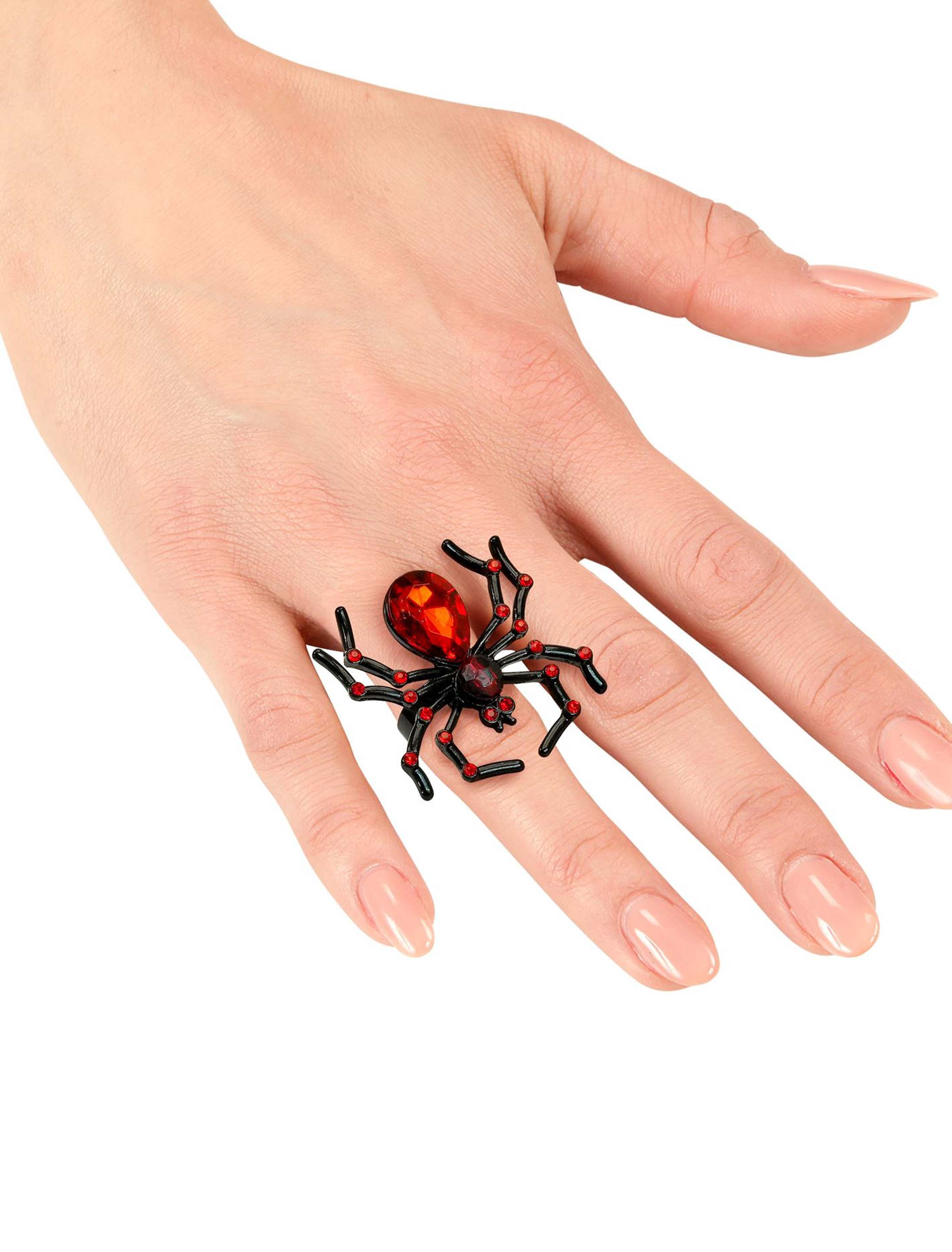 Ring Spinne mit Strass schwarz/rot