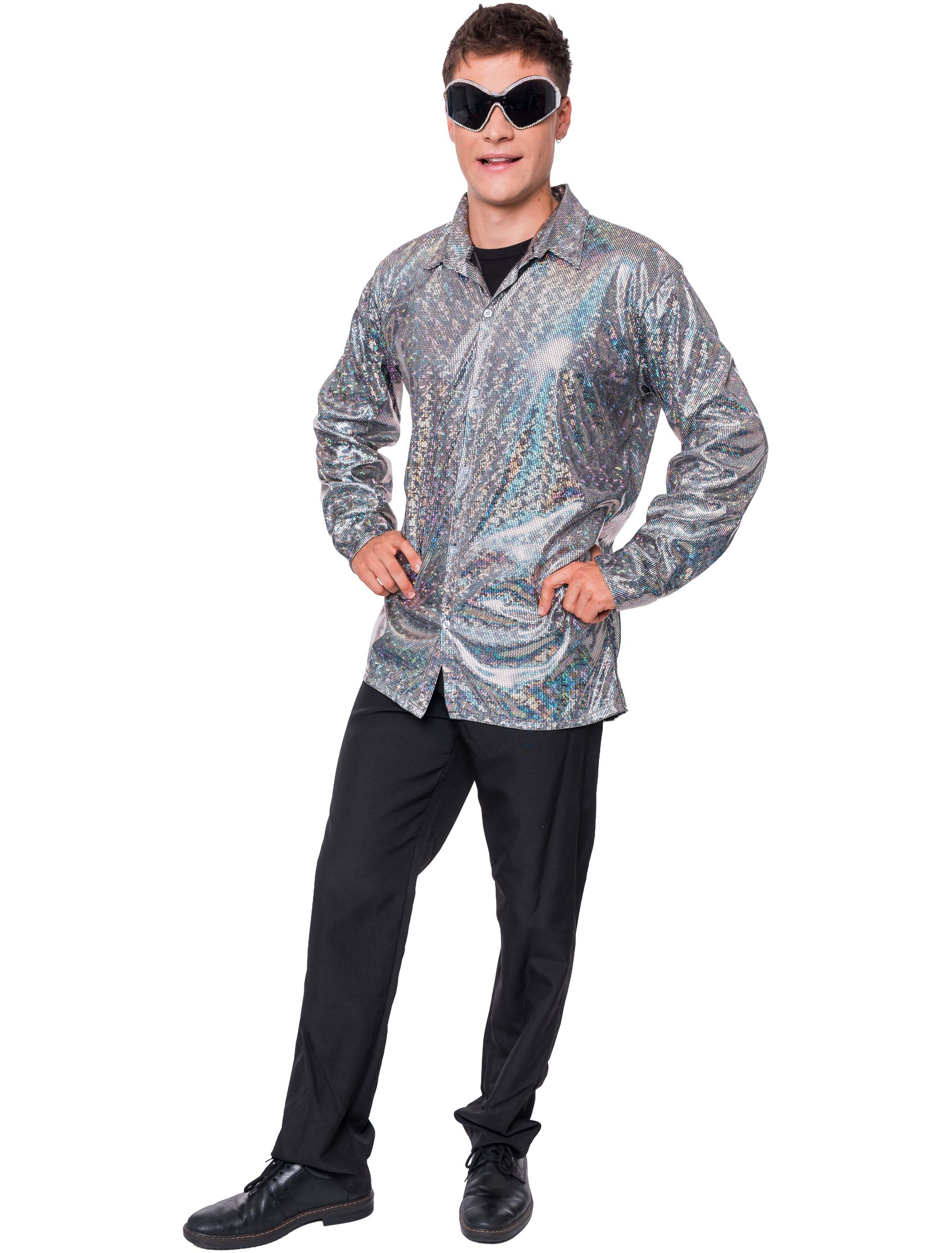 Hemd irisierend Metallic Herren silber M/L