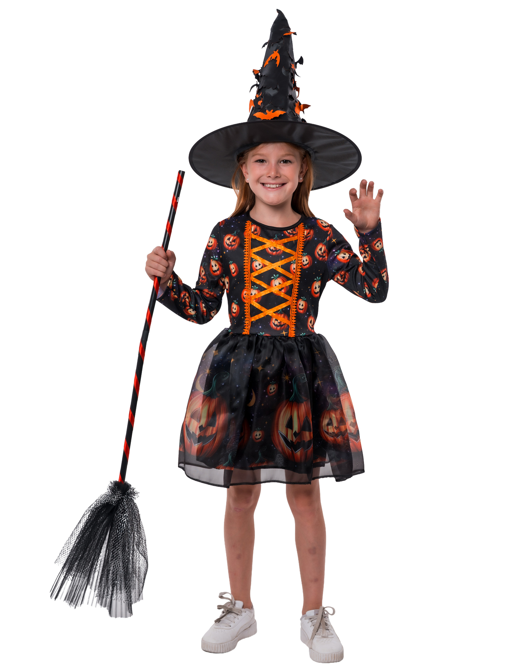 Kleid Hexe mit Kürbis Kinder schwarz/orange 116