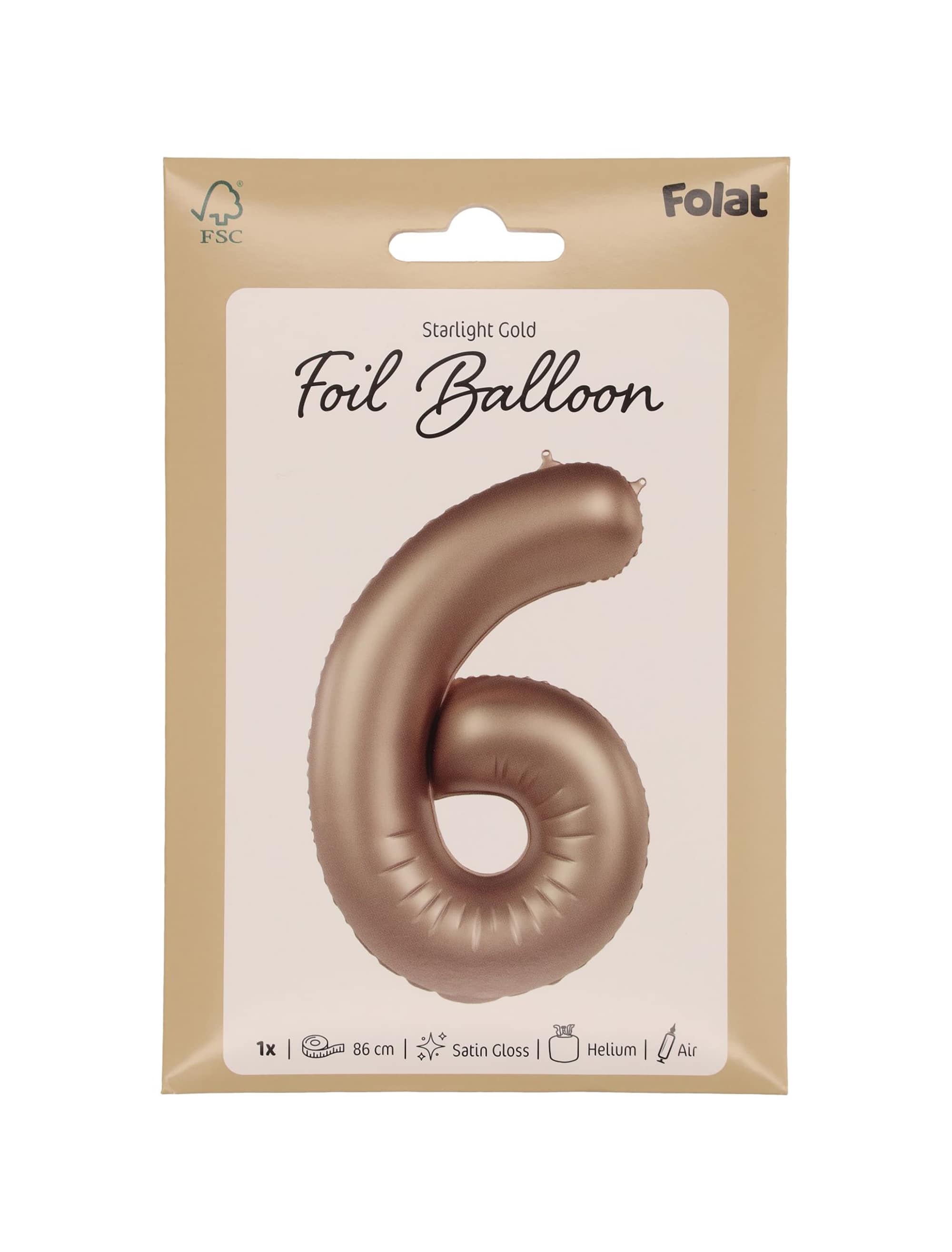 Folienballon Zahl 6 L matt gold