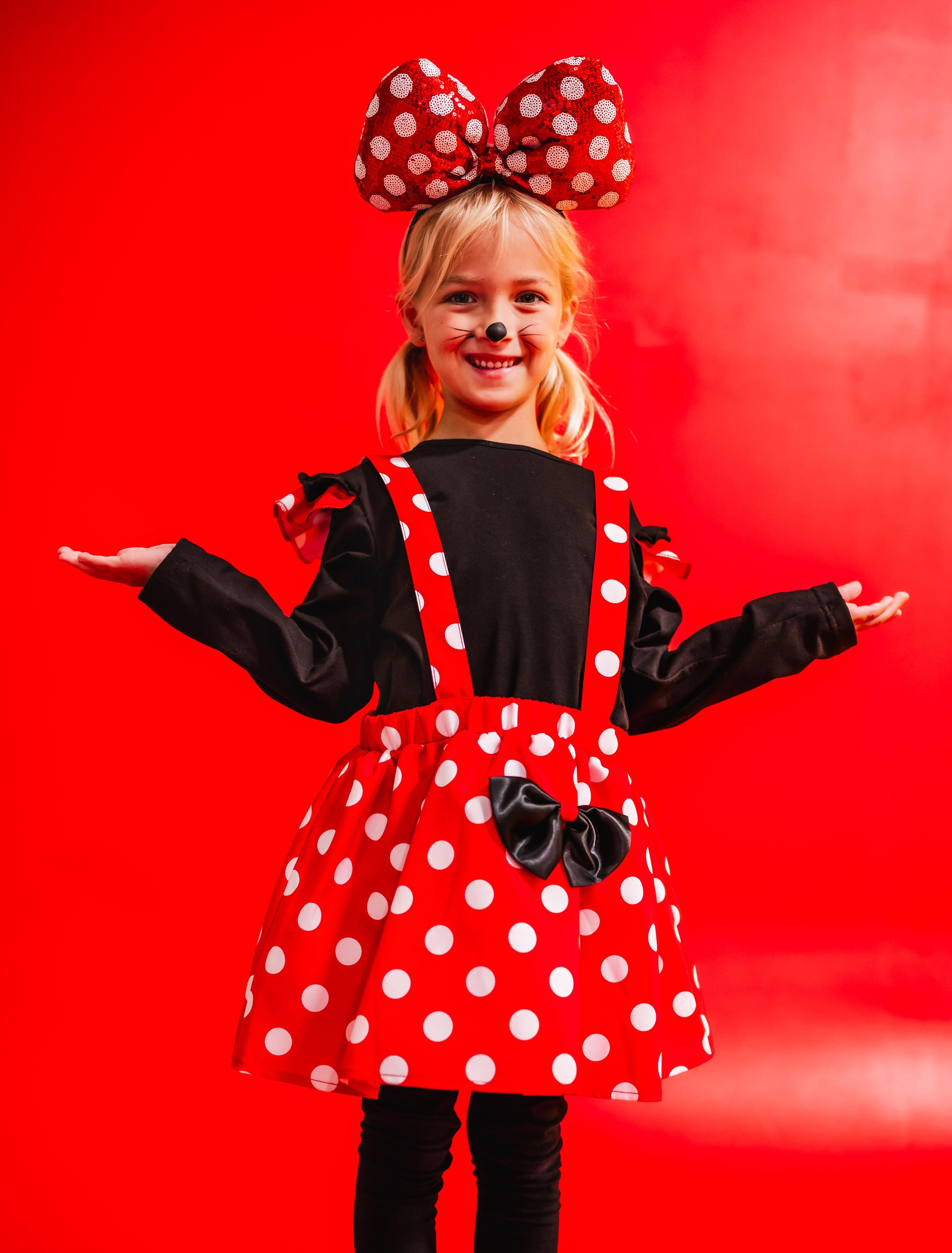 Kostüm Maus Kinder schwarz/weiß/rot 98/104