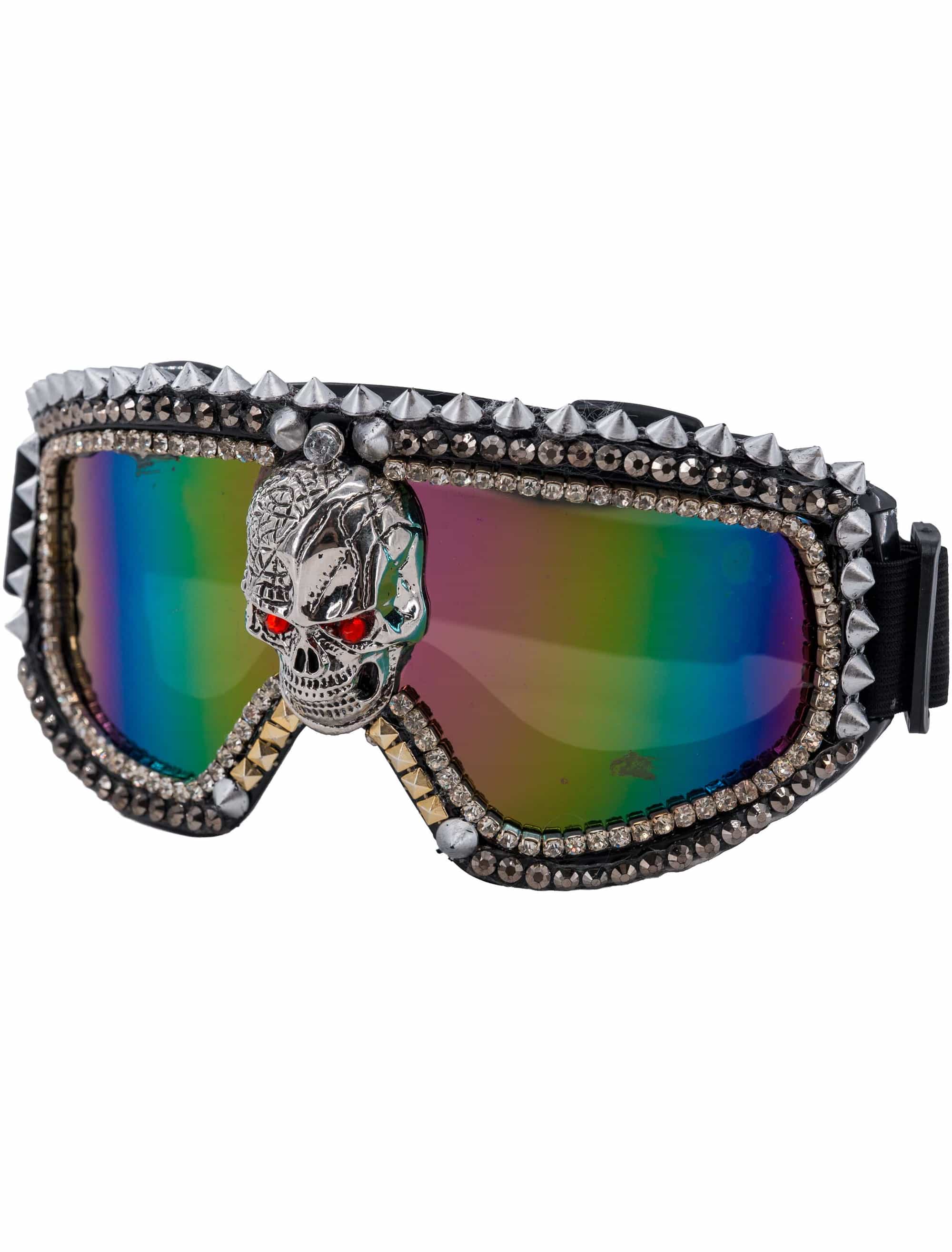 Skibrille mit Totenkopf und Nieten bunt