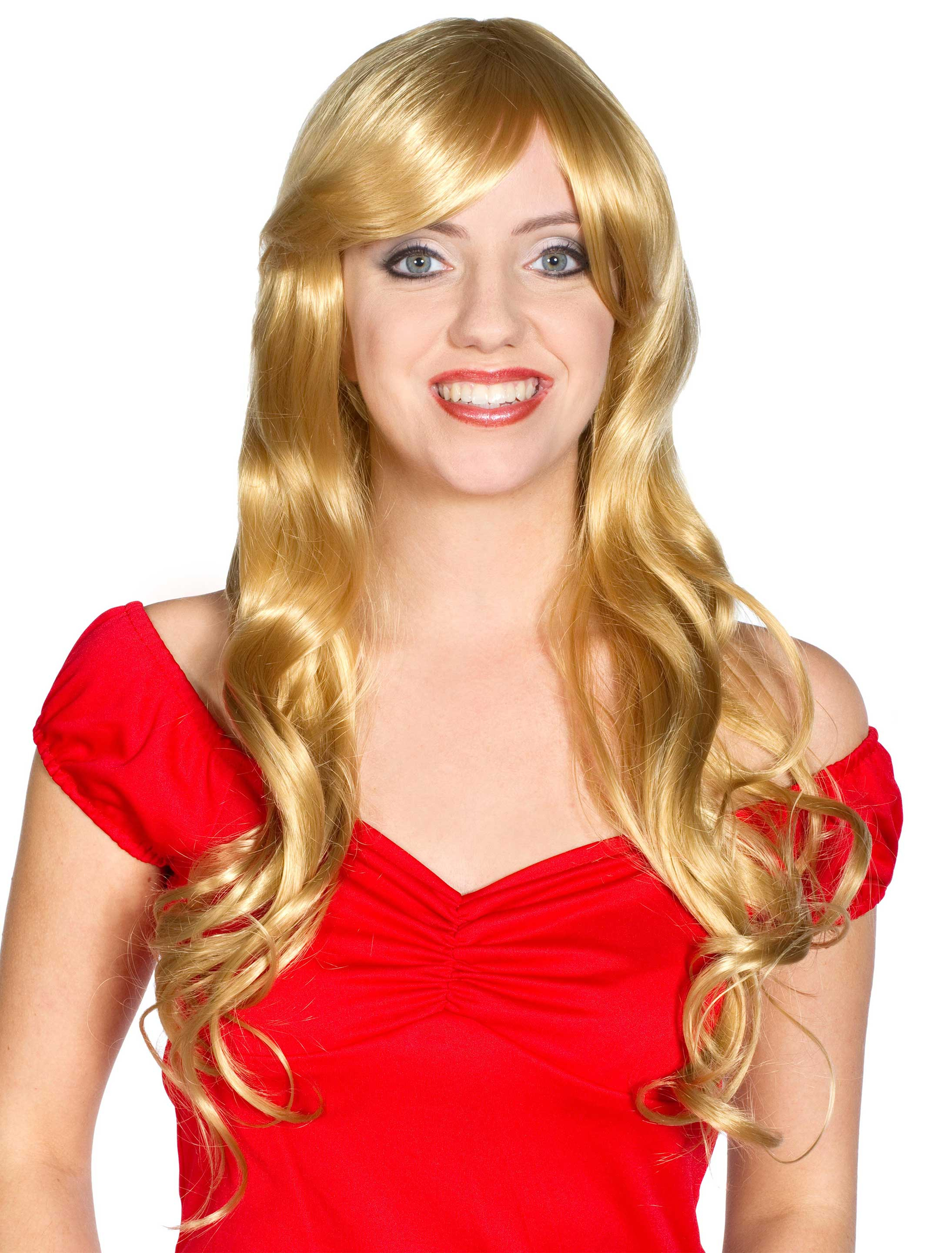 Perücke lang wellig mit Pony blond one size