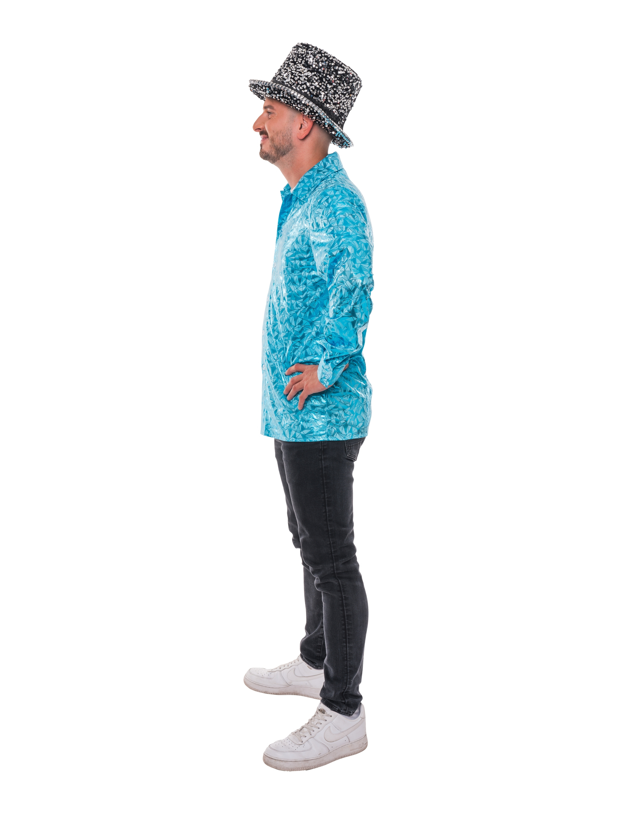 Hemd Disco Metallic Herren blau S/M
