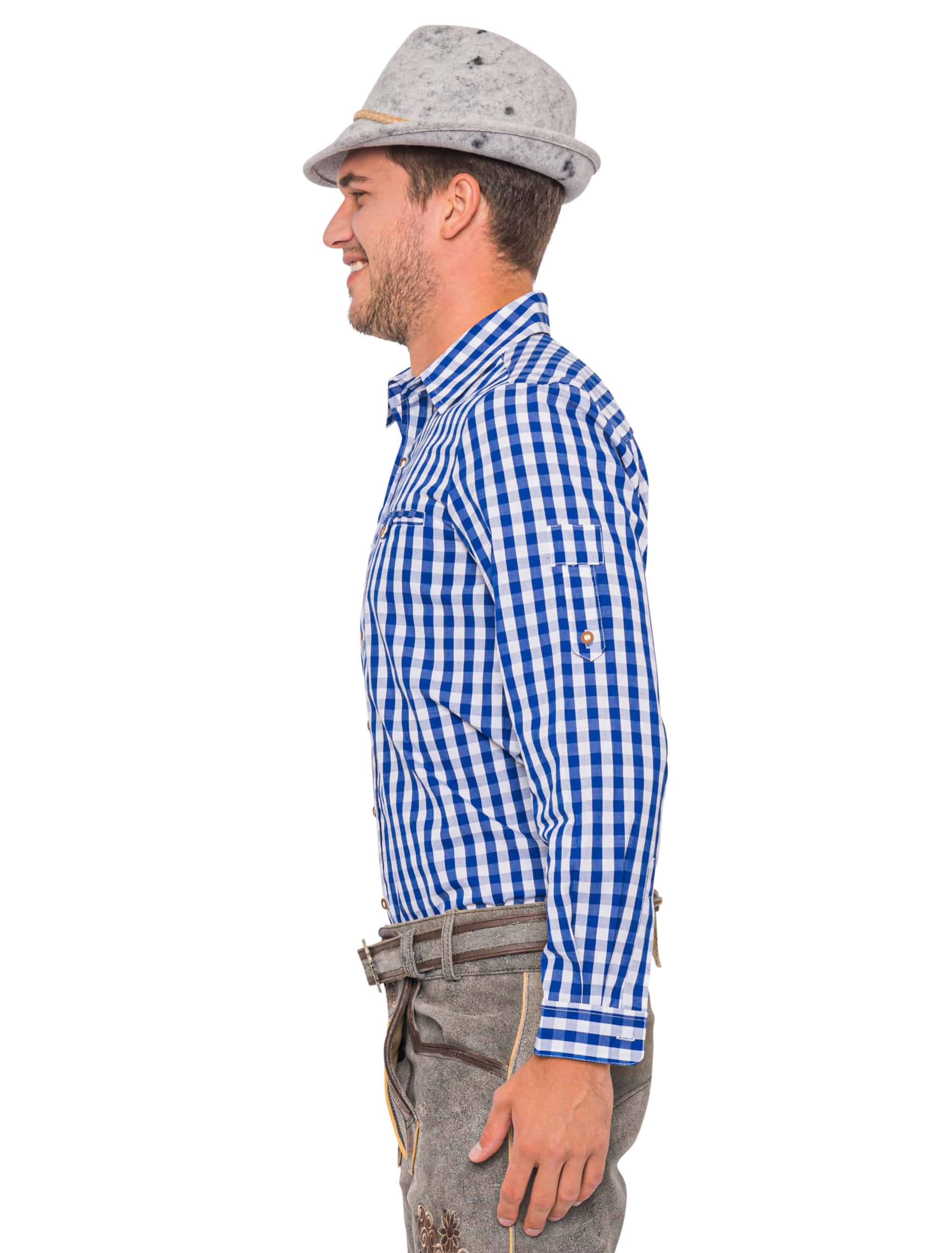 Tirolerhemd langarm kariert Herren weiß/blau S