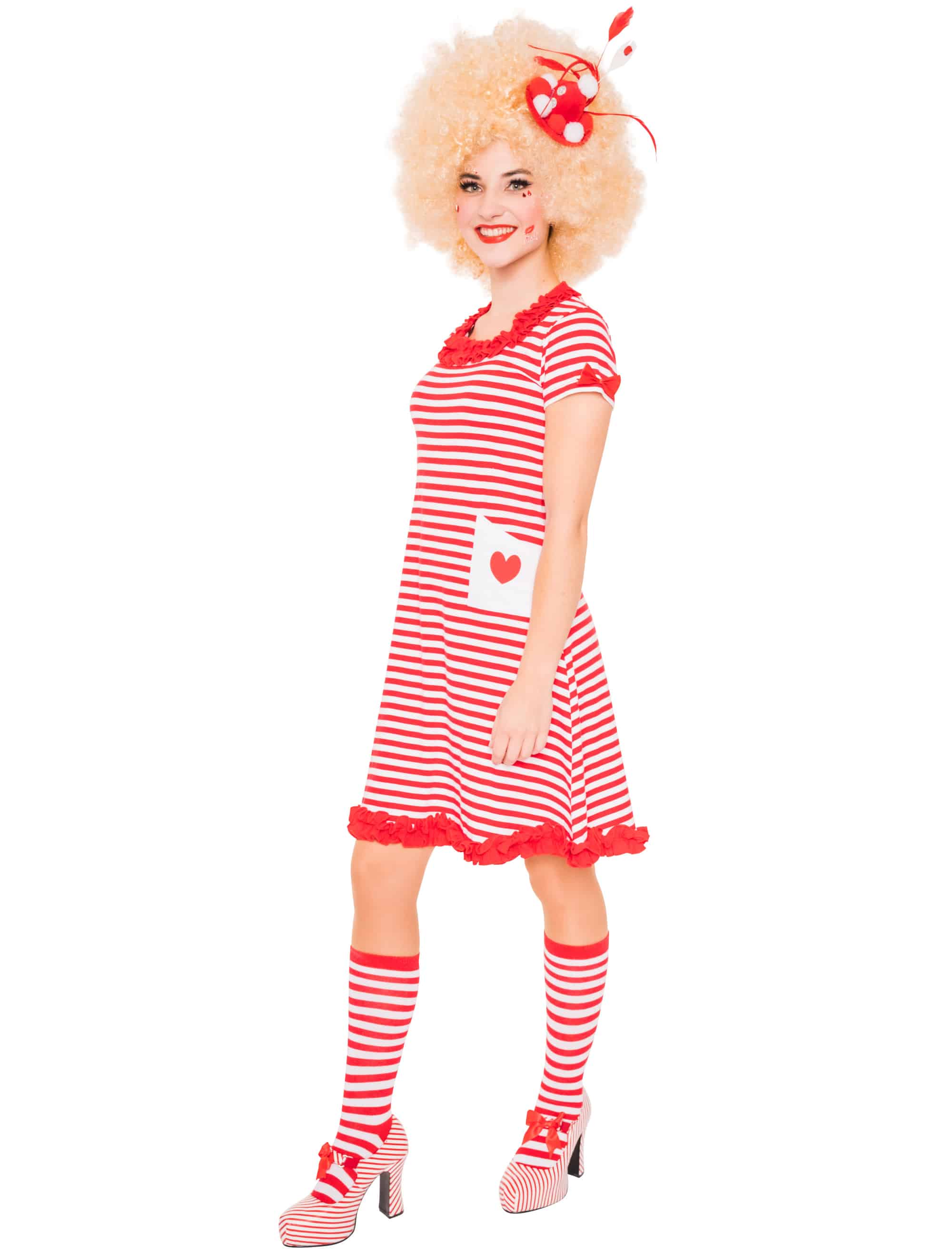 Kleid gestreift mit Herz auf Tasche Damen rot/weiß L/XL