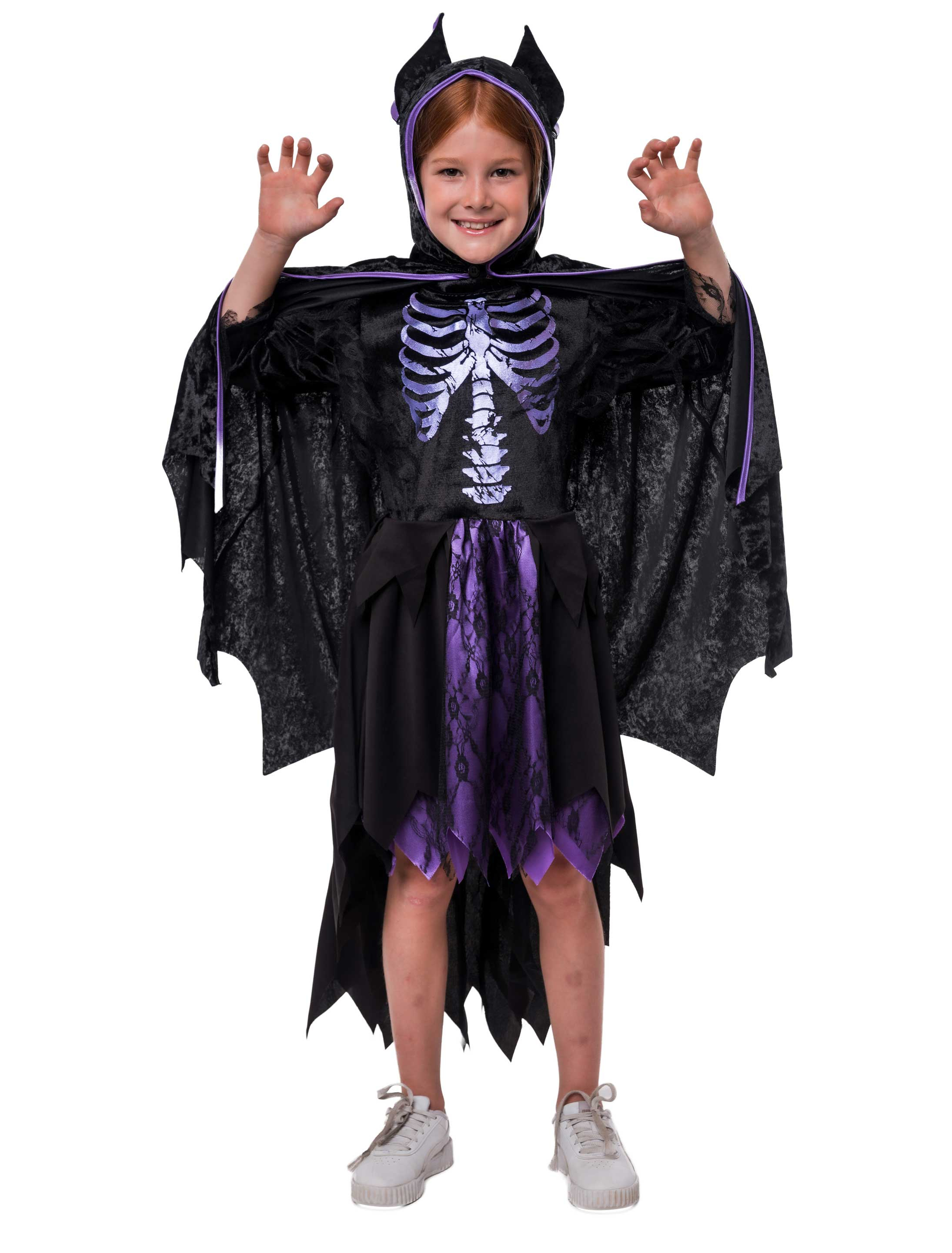 Cape Fledermaus mit Kapuze Kinder schwarz/lila one size