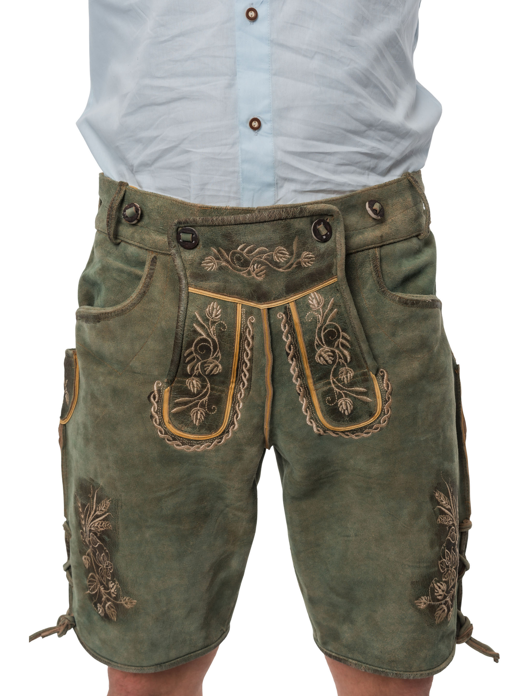 Lederhose kurz mit Blumen Herren grün S