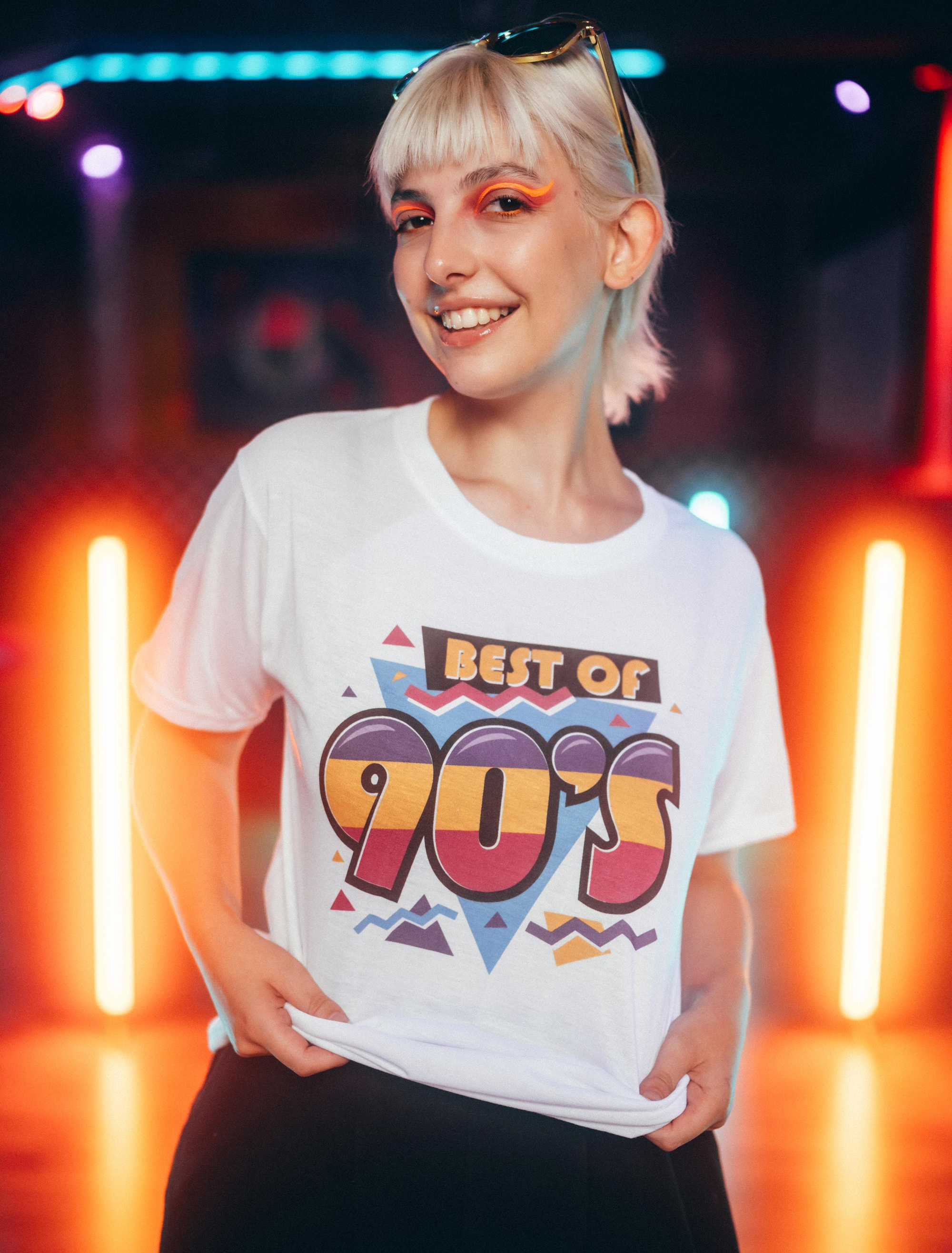 T-Shirt 90er Print weiß L