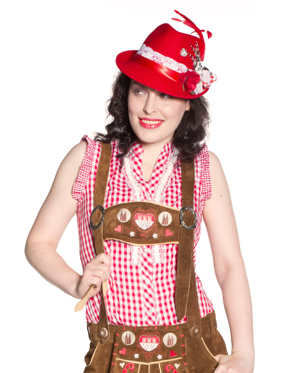 Trachtenbluse ärmellos Damen rot/weiß XL