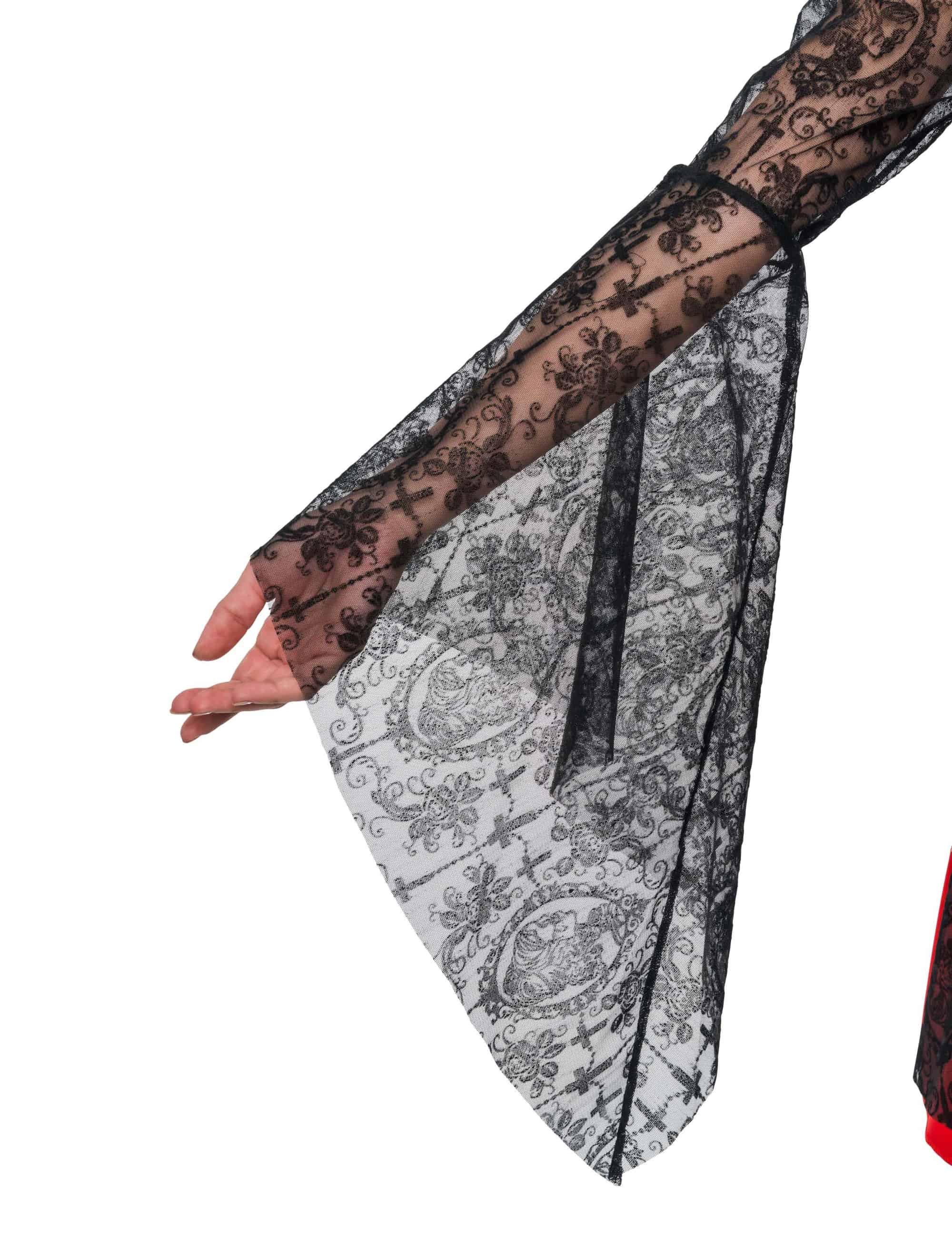 Kleid Vampir mit Trompetenärmeln und Spitze Damen rot/schwarz S/M