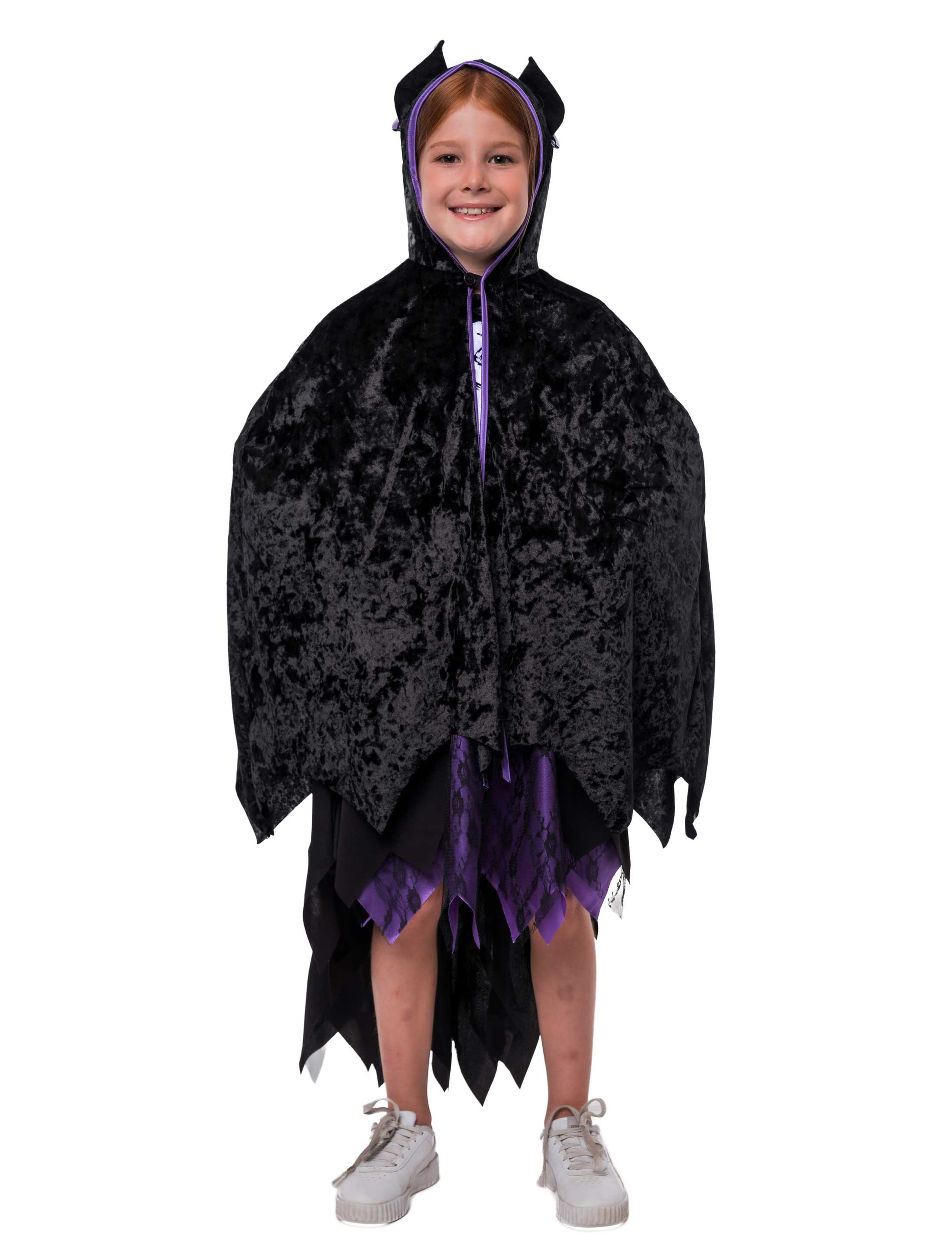 Cape Fledermaus mit Kapuze Kinder schwarz/lila one size